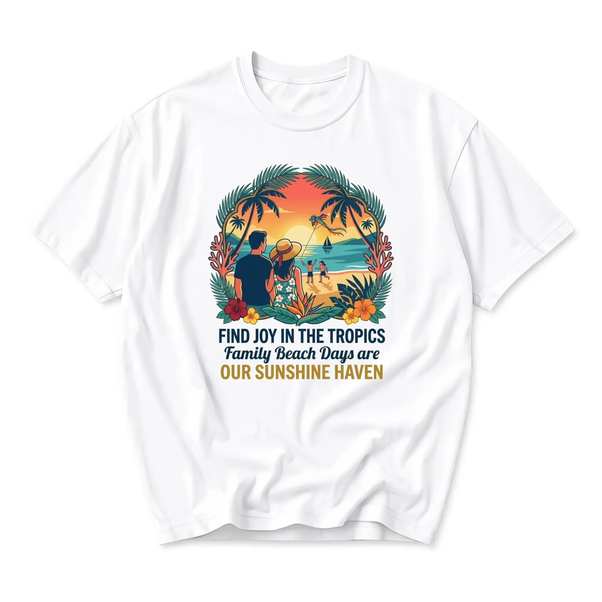 Graphic Tee Find Joy in the Tropics Tropical Beach Family Vacation Shirt Unisex Casual Short Sleeve Summer Outfit