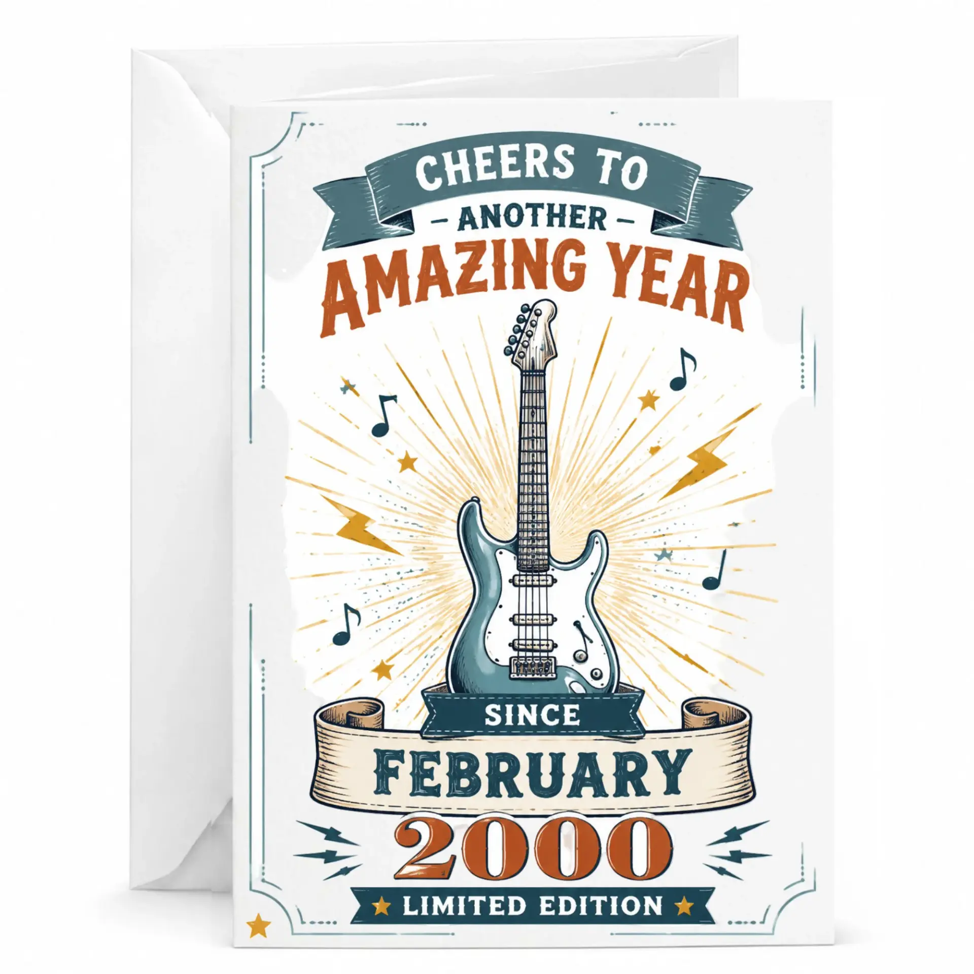 Greeting Card for Music Lovers Cheers to Another Amazing Year Since February 2000 Limited Edition Guitar Design