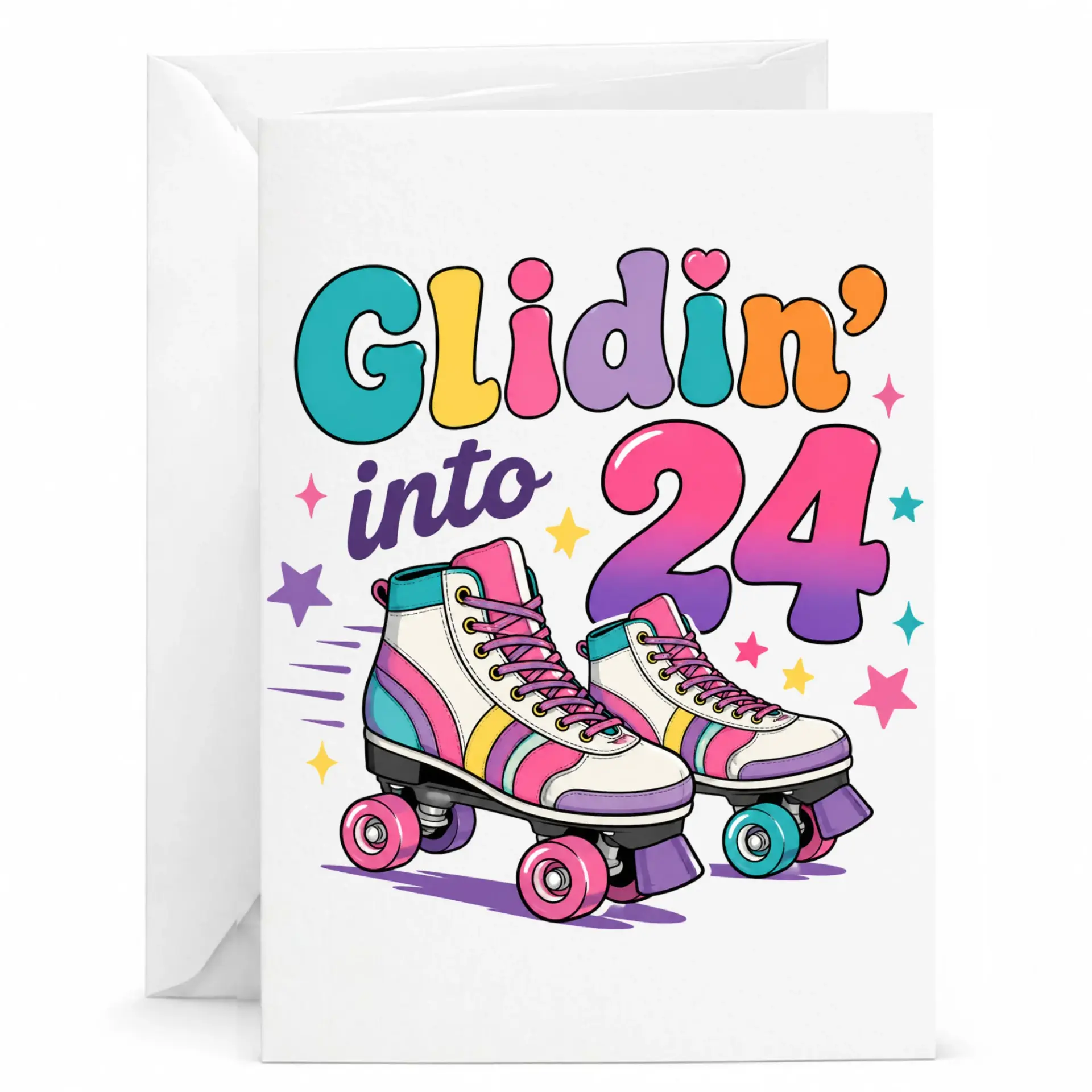 Birthday Card Glidin into 24 Roller Skate Themed Greeting Card Retro Style Fun Celebration Stationery for Birthday
