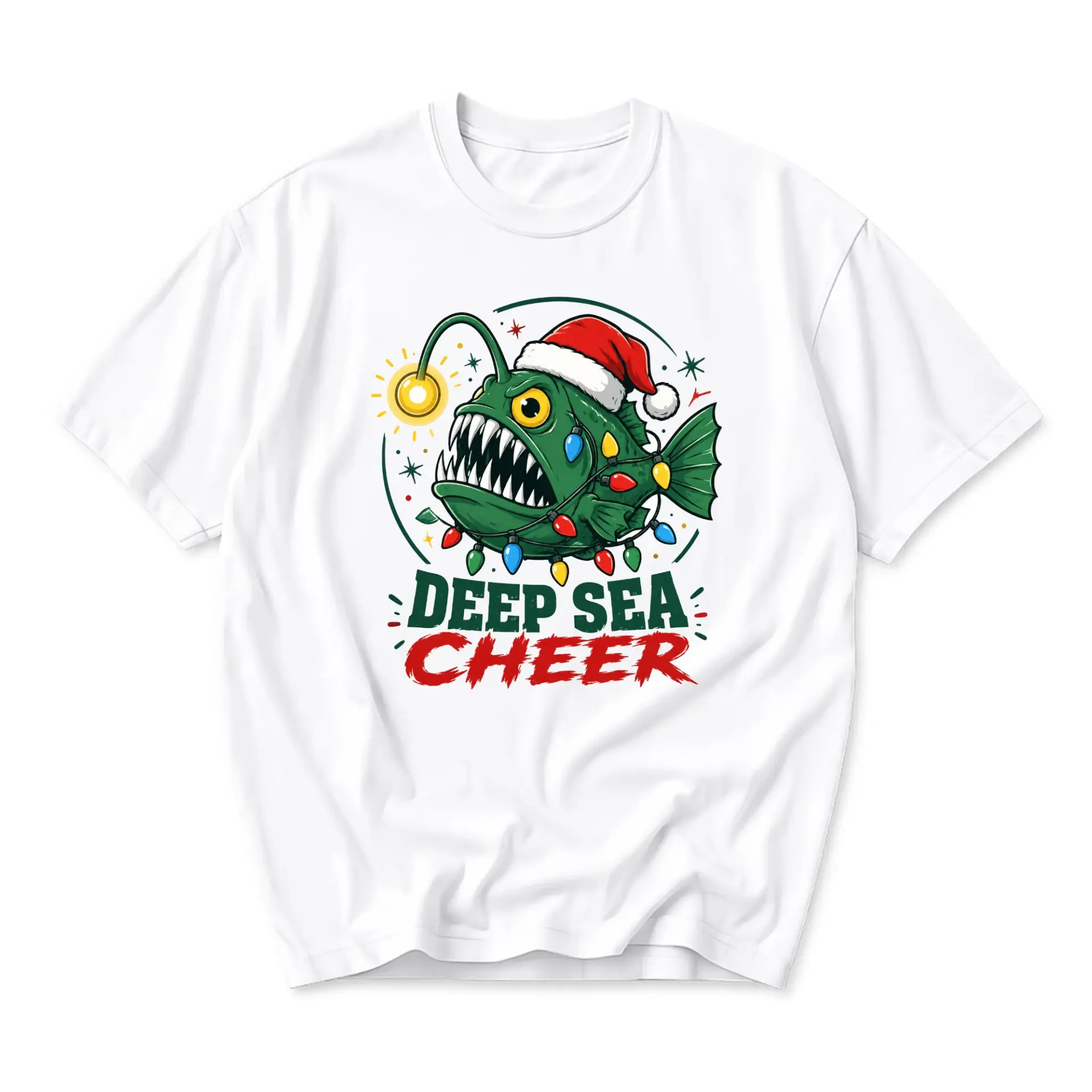 Funny Shirt Deep Sea Cheer Graphic Tee Holiday Angler Fish Unisex Crew Neck