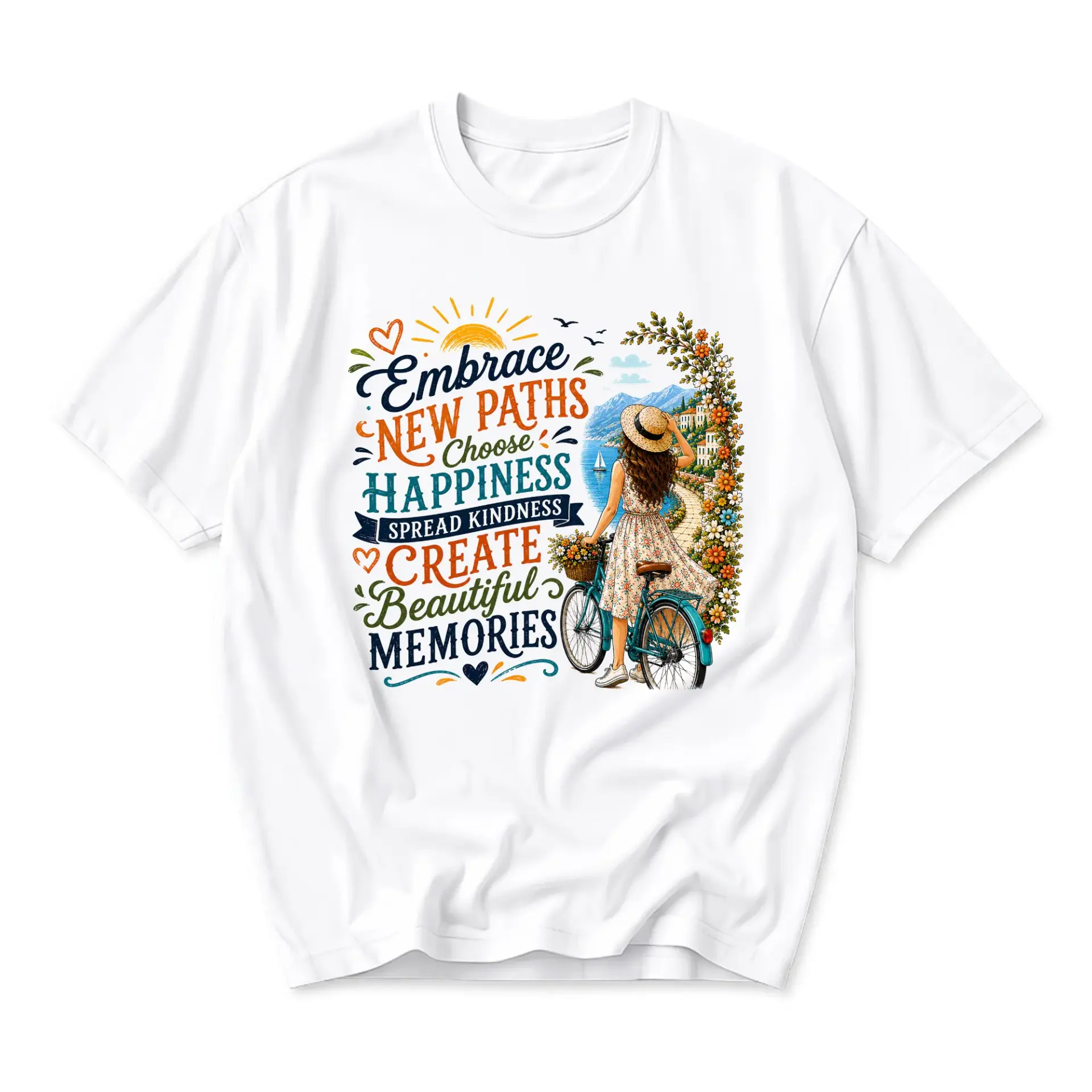 Graphic Tee Embrace New Paths Choose Happiness Inspirational Quote Art Unisex Crew Neck Short Sleeve Casual Cotton Shirt