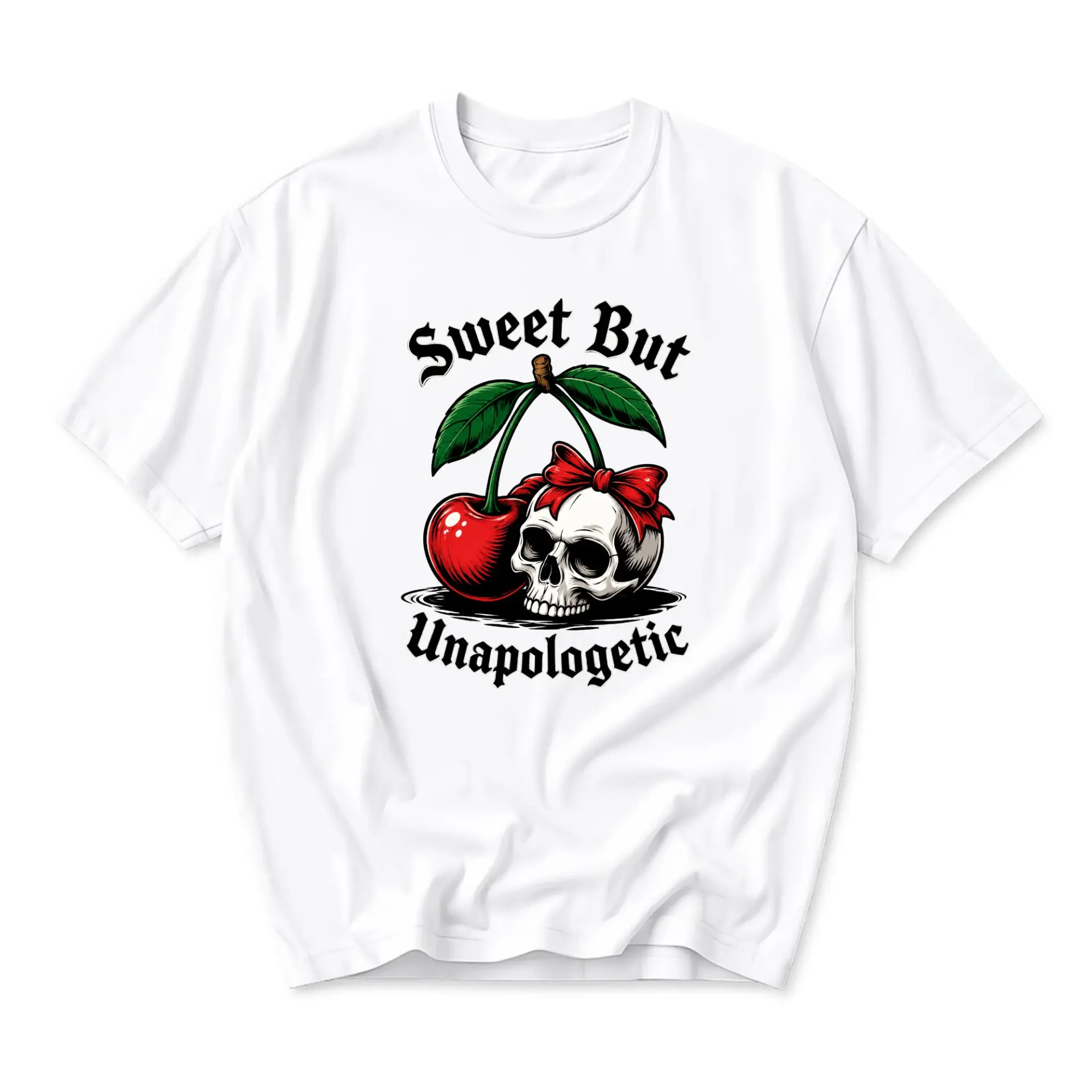 Graphic Tee Sweet but Unapologetic Skull Cherry Unisex Crew Neck Short Sleeve Casual Cotton Blend Fashion Shirt Top