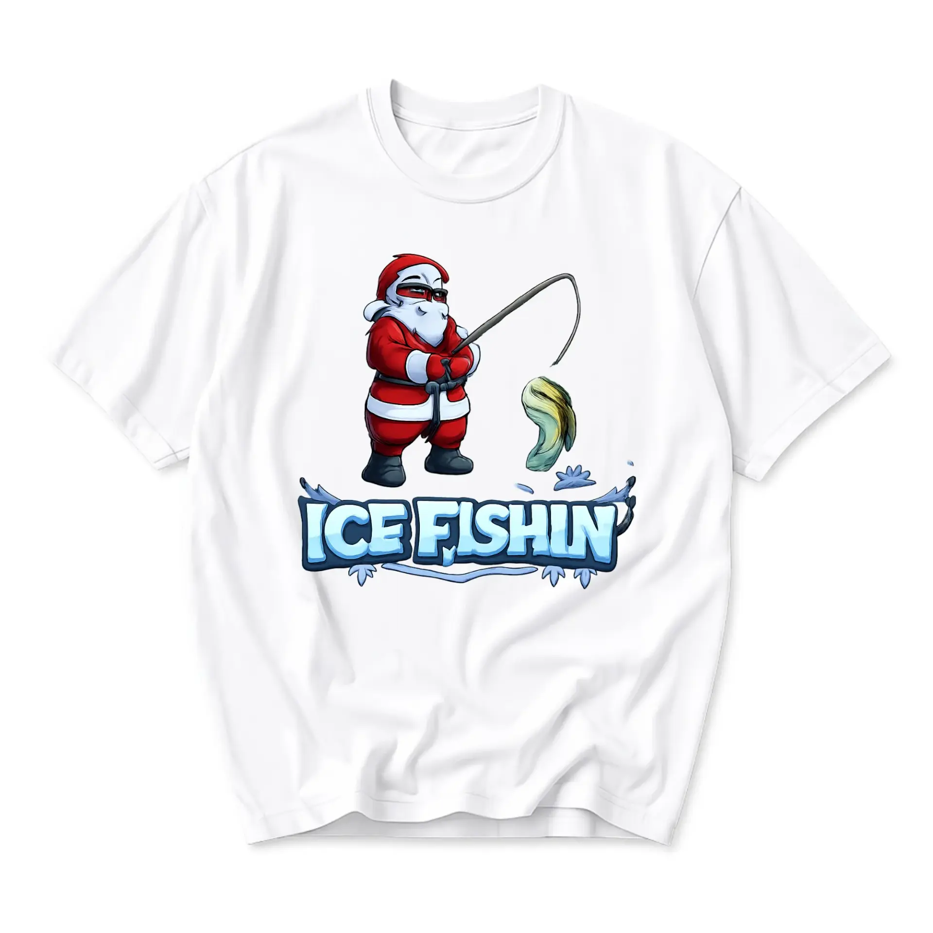 Graphic Tee Fishing Santa Claus Unisex Crew Neck T-Shirt Funny Holiday