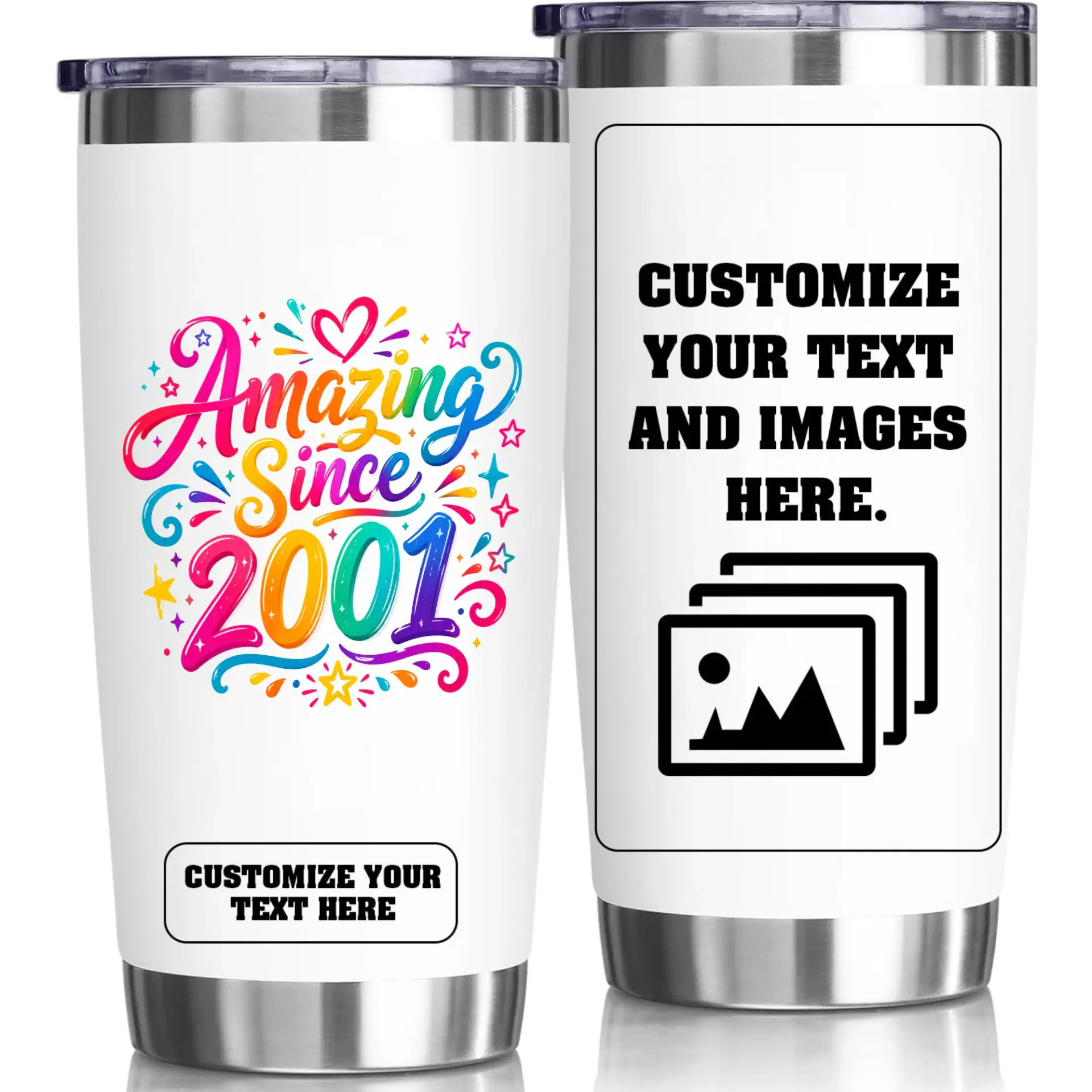 Stainless Steel Tumbler Amazing Since 2001 Birthday Gift 20oz Insulated Travel Cup with Custom Text Area