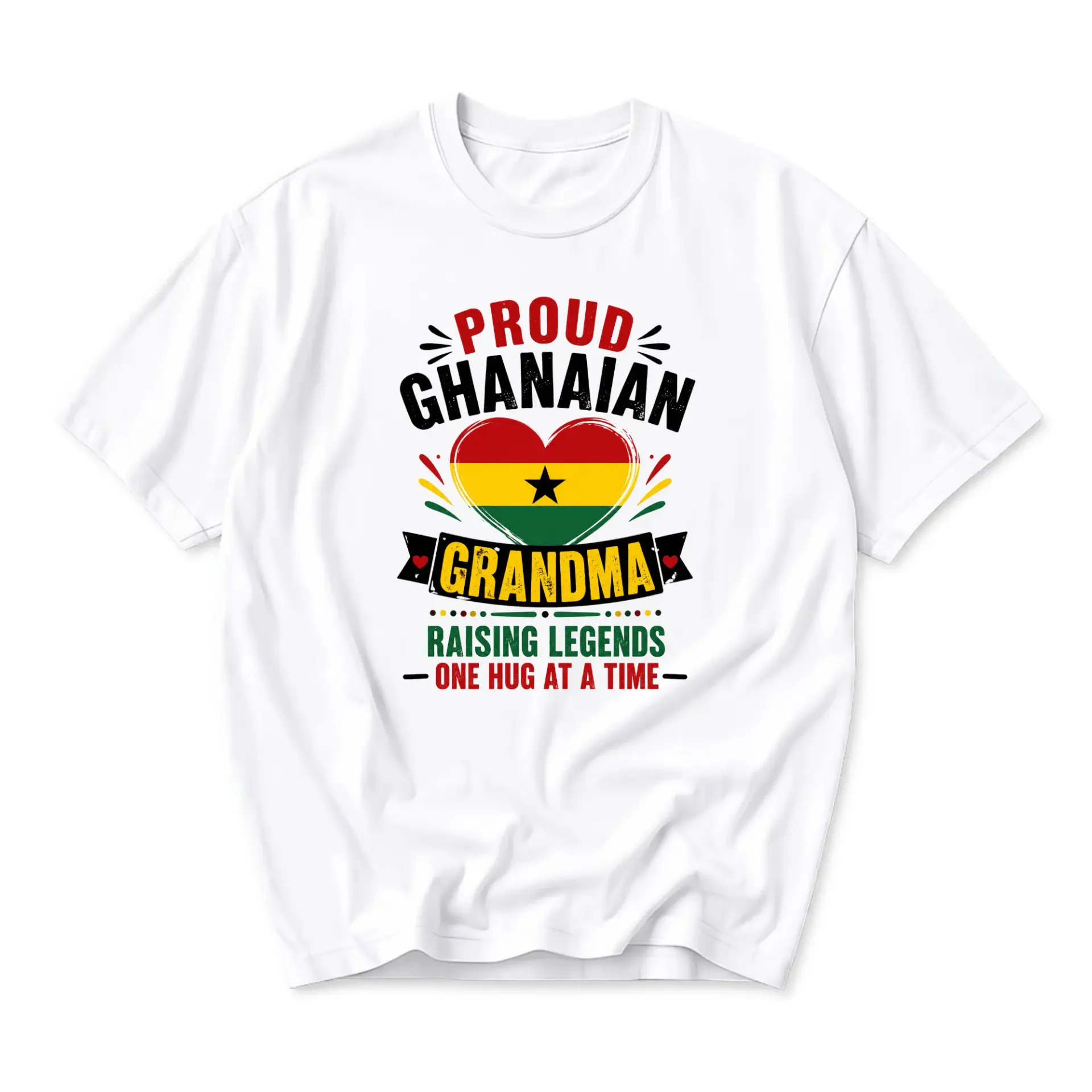 Graphic Tee Proud Ghanaian Grandma Raising Legends T-Shirt Heart Flag Print Unisex Casual Cotton Crew Neck Shirt