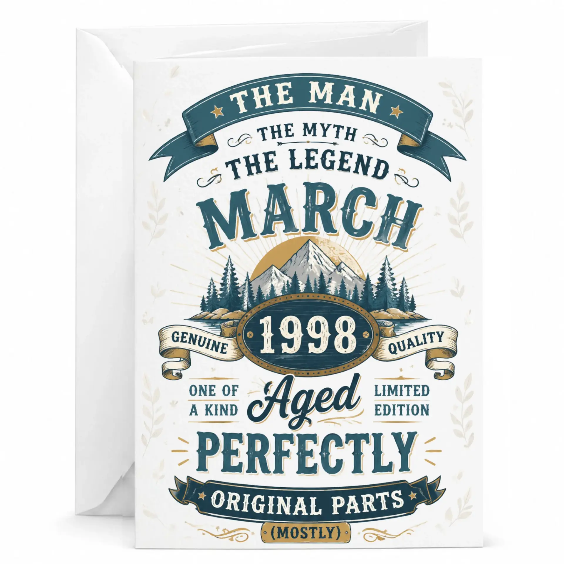 Funny Birthday Card the Man the Myth the Legend Born March 1998 Aged Perfectly Original Parts Greeting Card