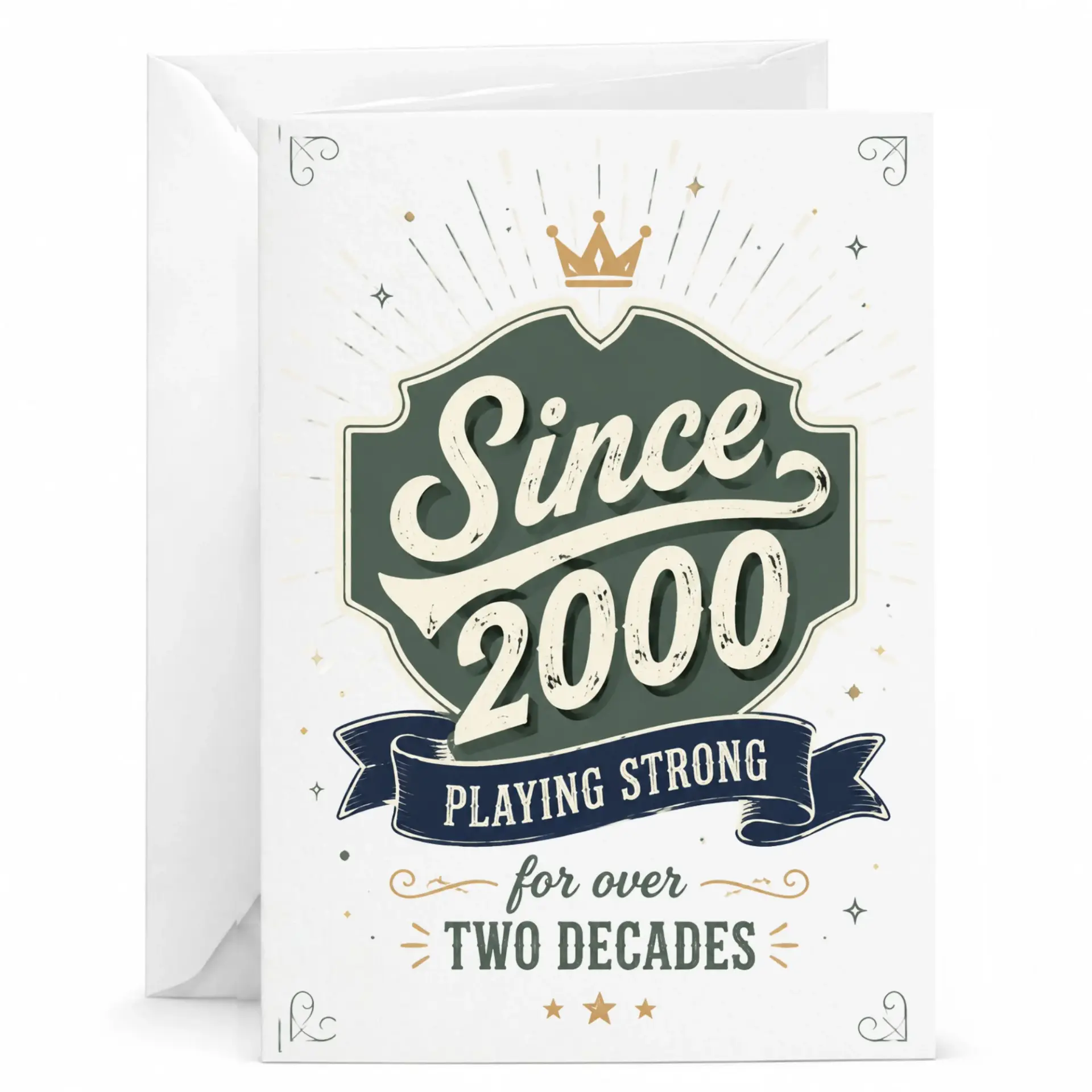 Birthday Card Since 2000 Playing Strong for over Two Decades Vintage Style Greeting Card with Matching White Envelope