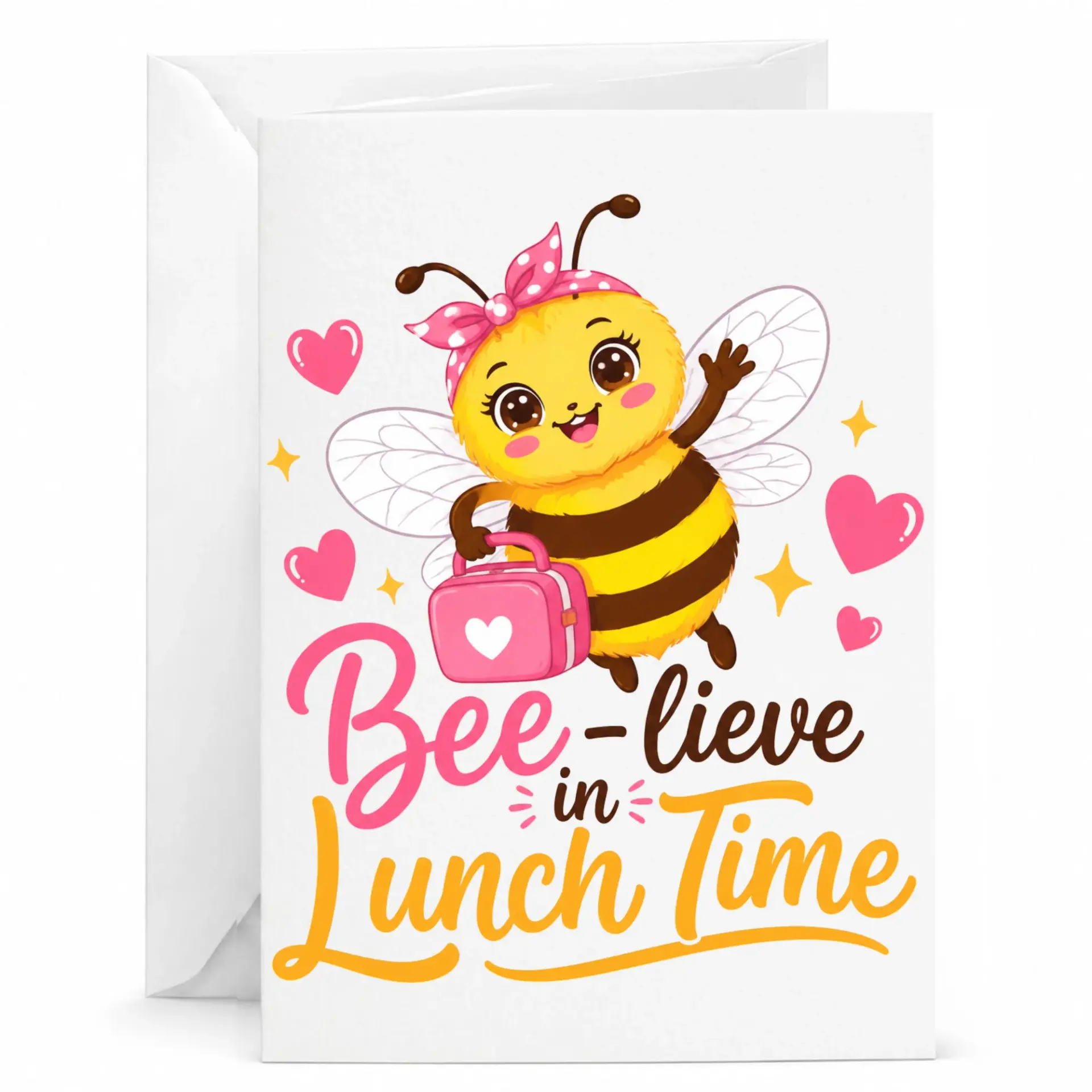 Funny Bee-Lieve in Lunch Time Greeting Card with Envelope Cute Bumble Bee Illustration for Any Occasion