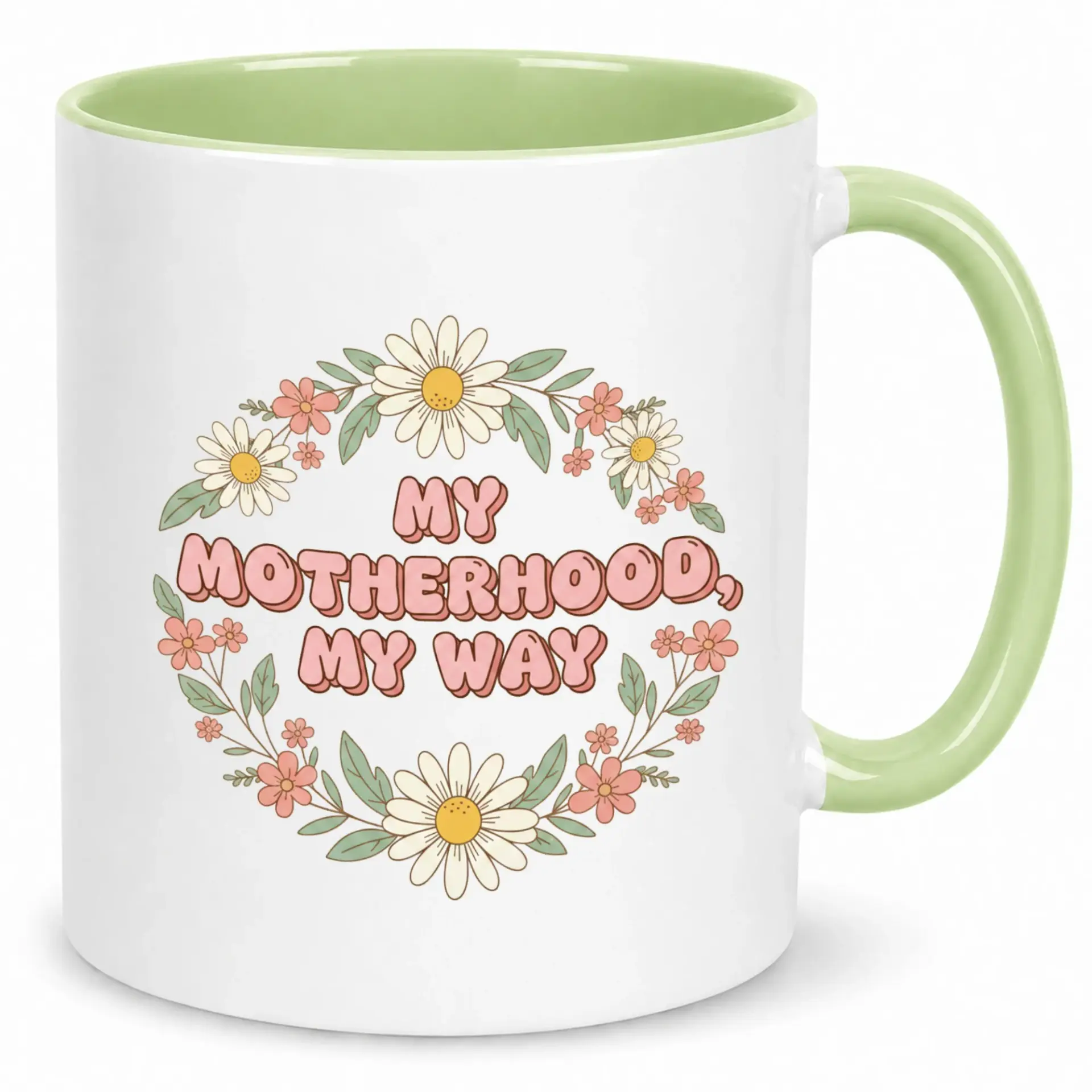 Inspirational Coffee Mug with My Motherhood My Way Floral Design Retro Wreath Ceramic Cup for Mom Unique Gift Her