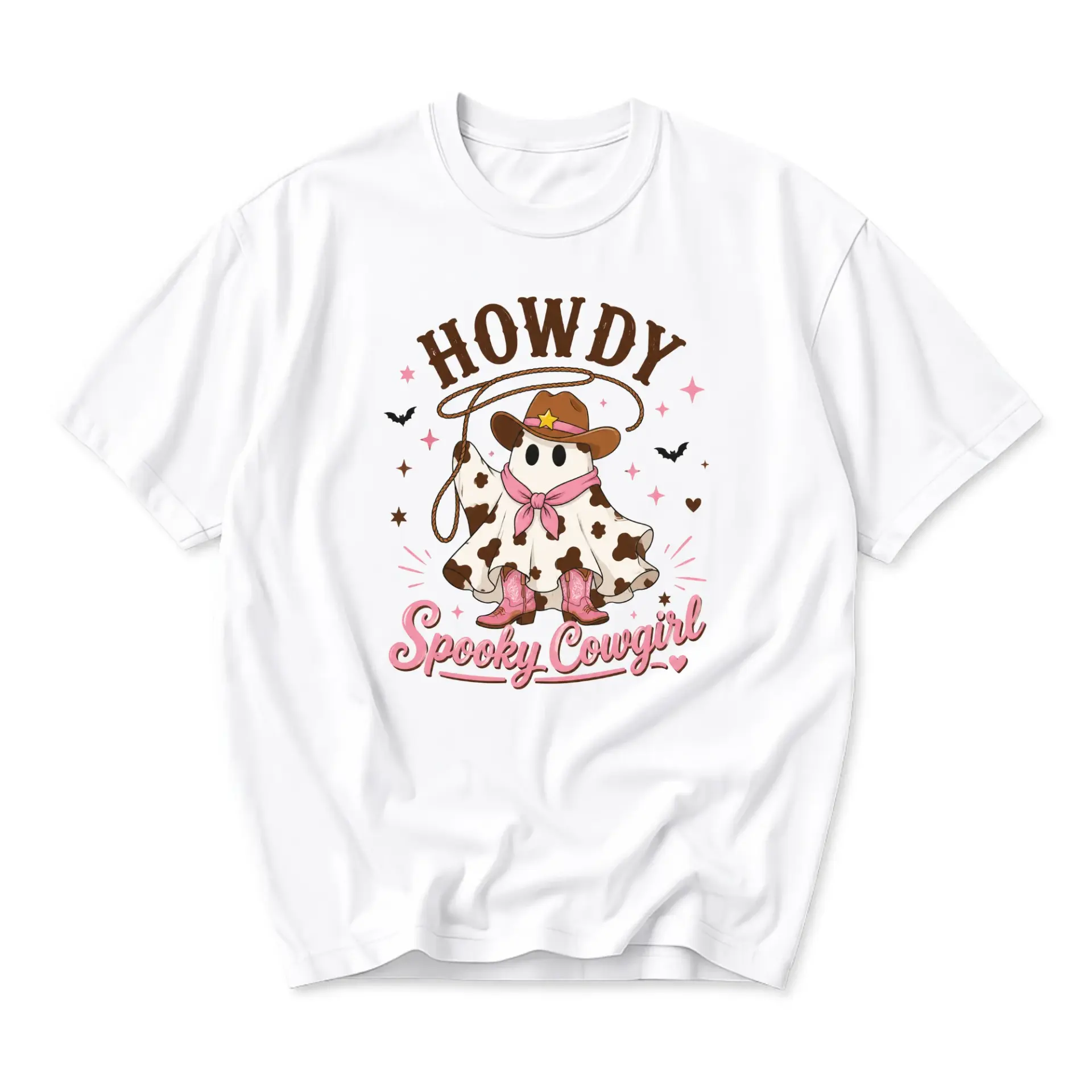 Graphic Tee Howdy Spooky Cowgirl Western Ghost Shirt for Casual Everyday Outfits Comfortable Unisex Crew Neck Top