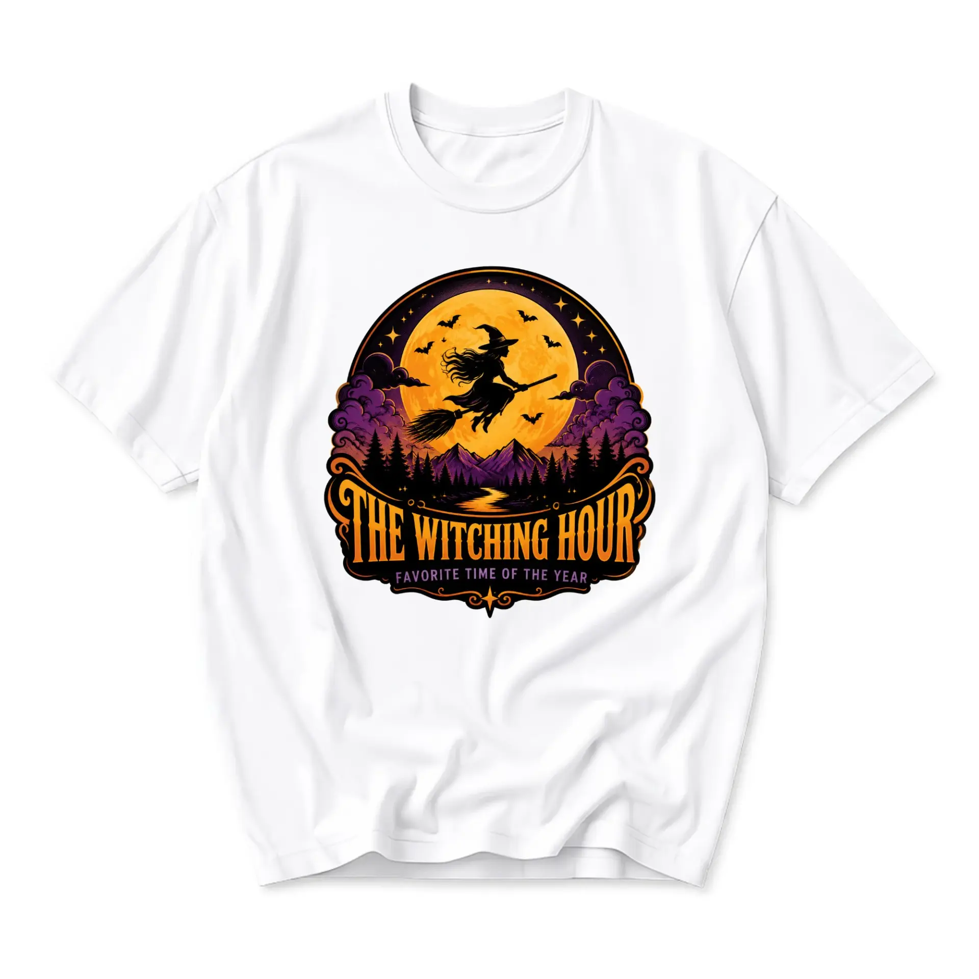 Graphic Tee the Witching Hour Seasonal Halloween Moon Silhouette Unisex Cotton Crew Neck Short Sleeve Casual Shirt