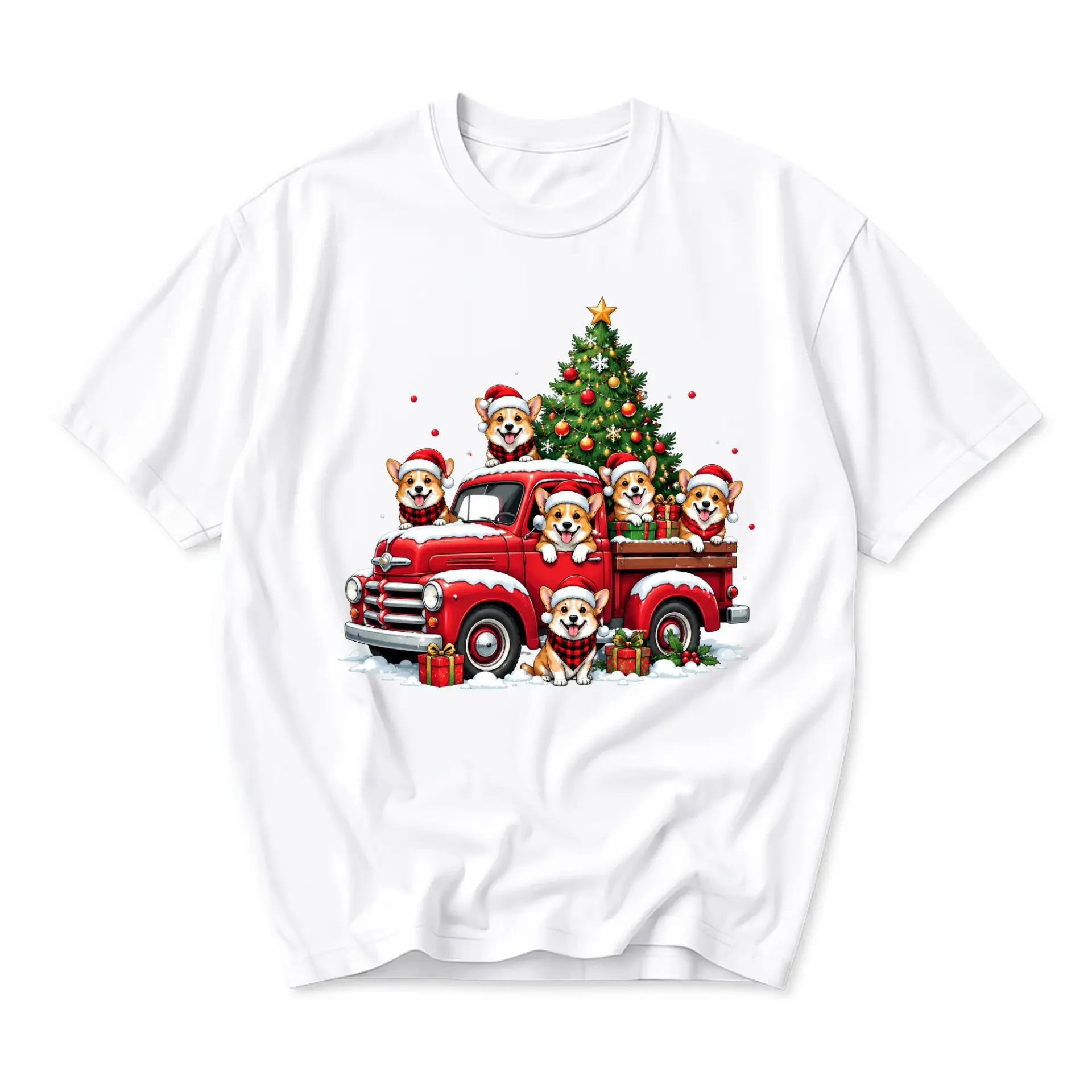 Graphic Tee Featuring Cute in Truck with a Decorated Christmas Tree for