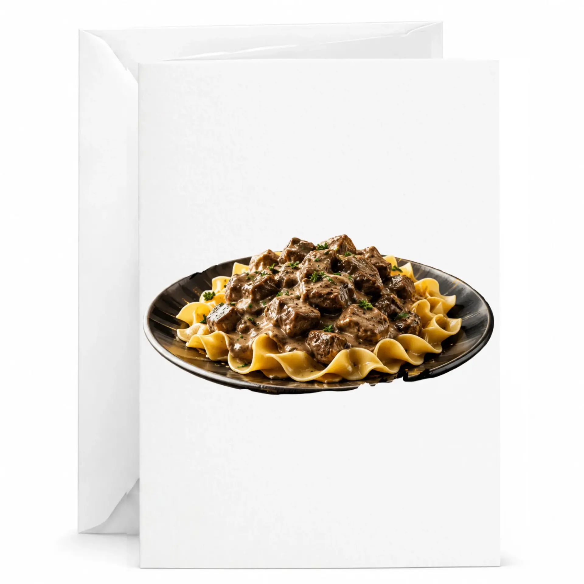 Greeting Card Stroganoff Dish Featuring Hearty Dinner