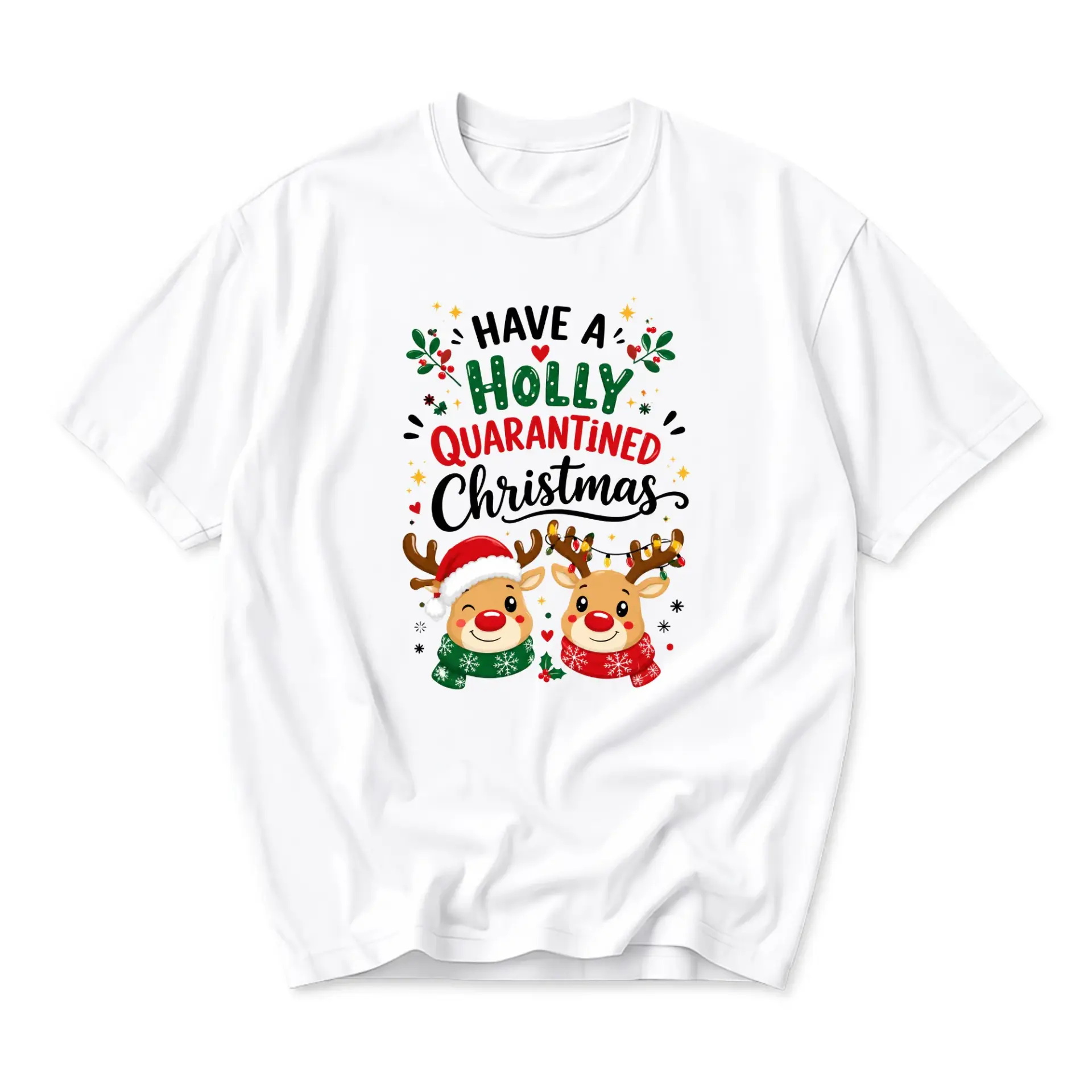 Funny Shirt Have a Holly Quarantined Christmas Graphic Tee Seasonal Holiday Humor Unisex Crew Neck Soft Cotton T-Shirt