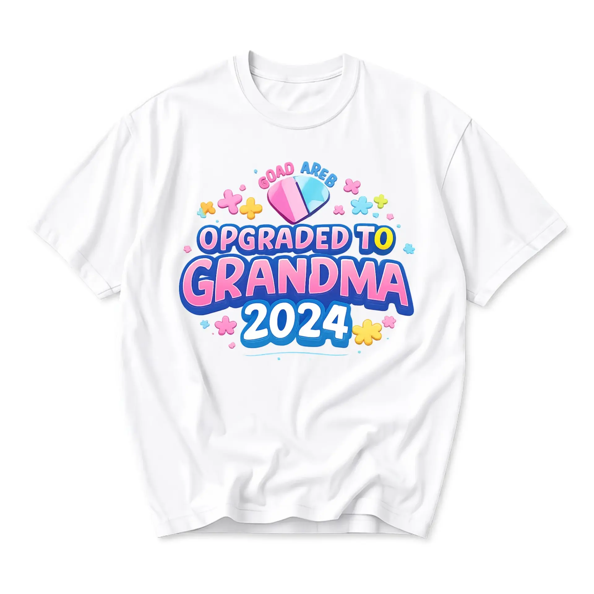 Funny Shirt Upgraded to Grandma 2024 Graphic Tee Unisex Casual Apparel for