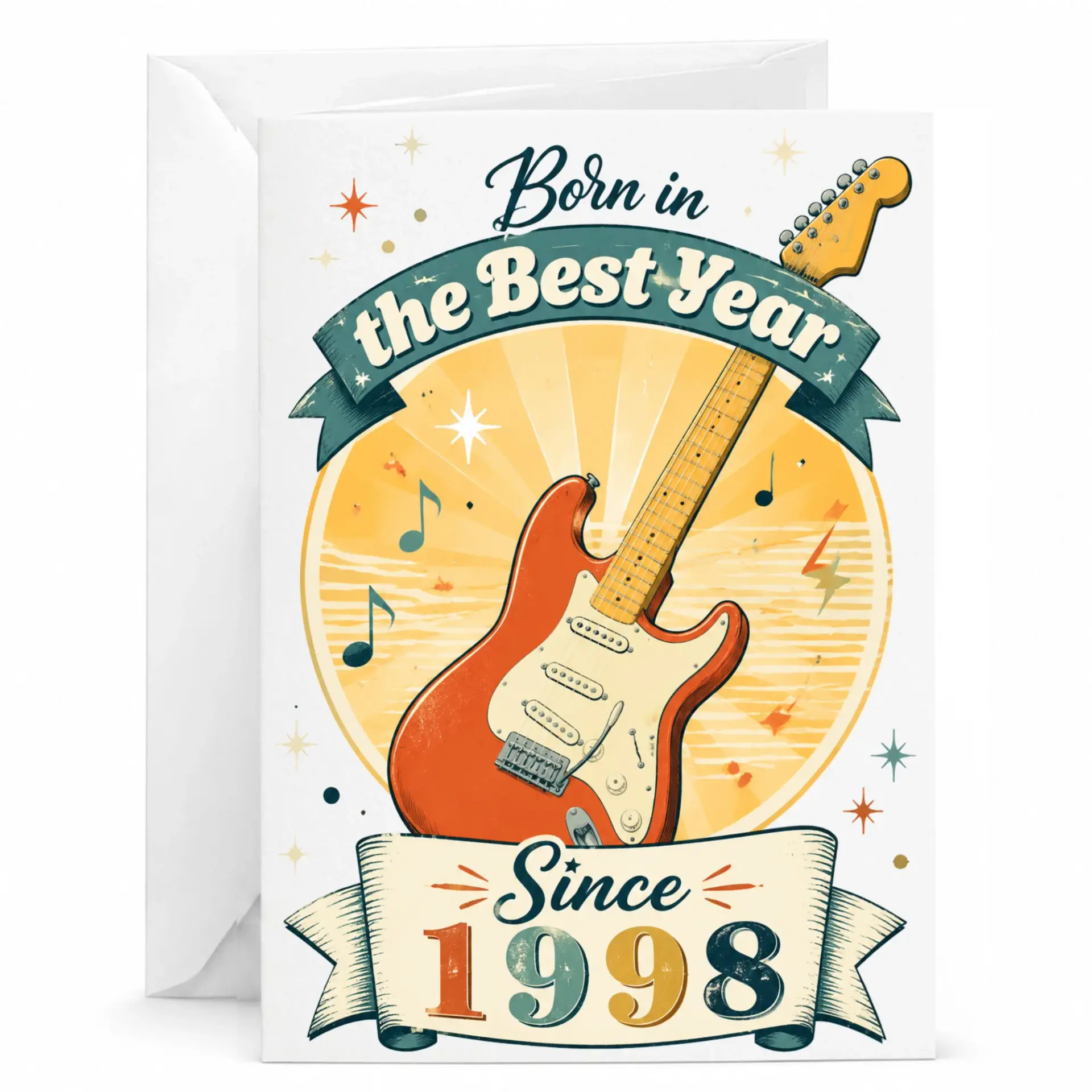 Birthday Card Born in the Best Year Since 1998 Vintage Guitar Illustration Greeting Card for Music Lovers
