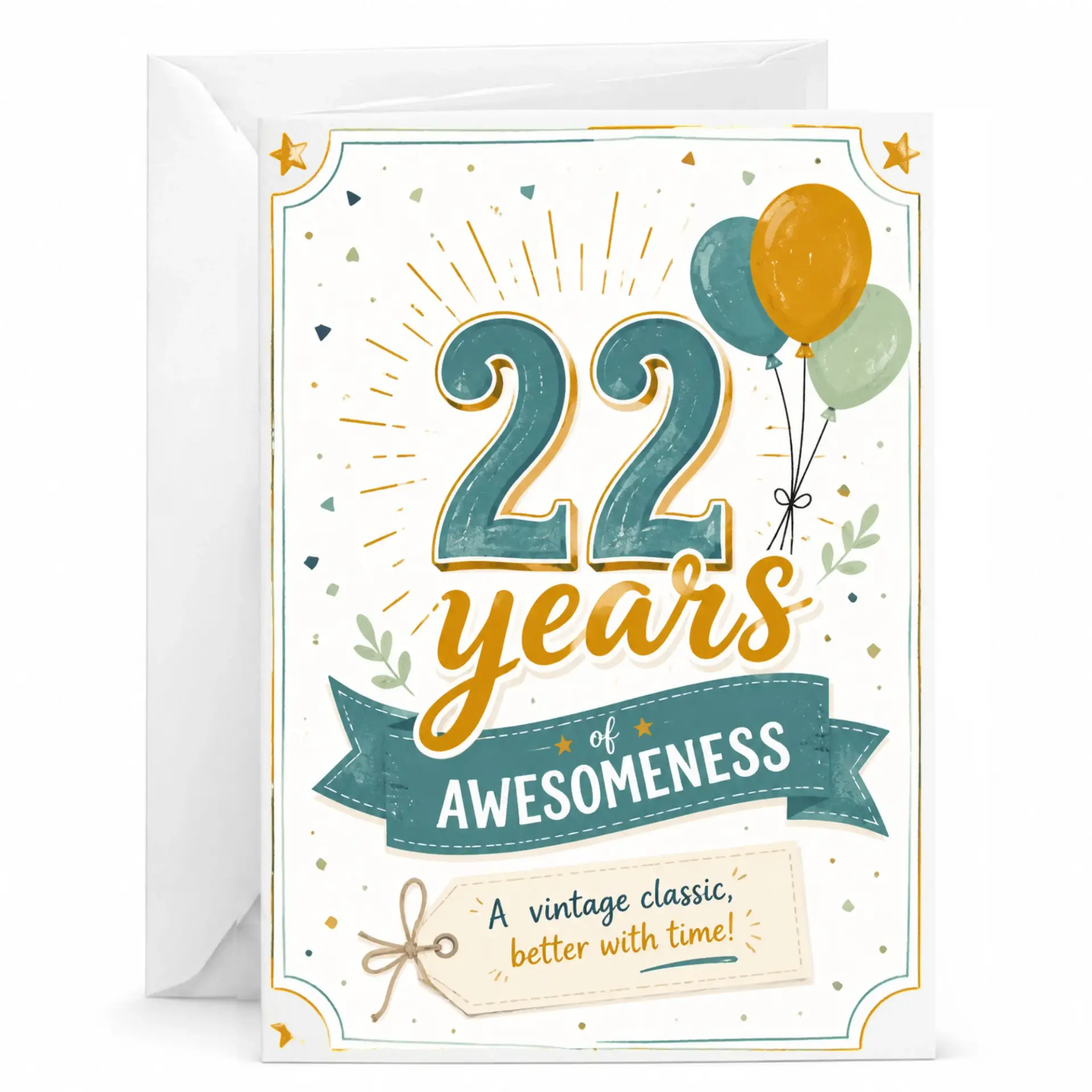 Birthday Card 22 Years of Awesomeness Vintage Classic Design Greeting Card for Twenty Second Birthday Celebration