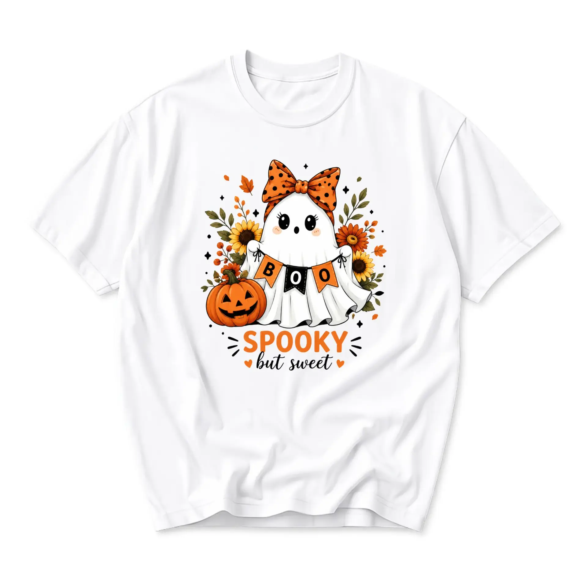 Graphic Tee Spooky but Sweet Ghost Pumpkin Design Unisex Crew Neck Short Sleeve Casual Cotton Blend Apparel
