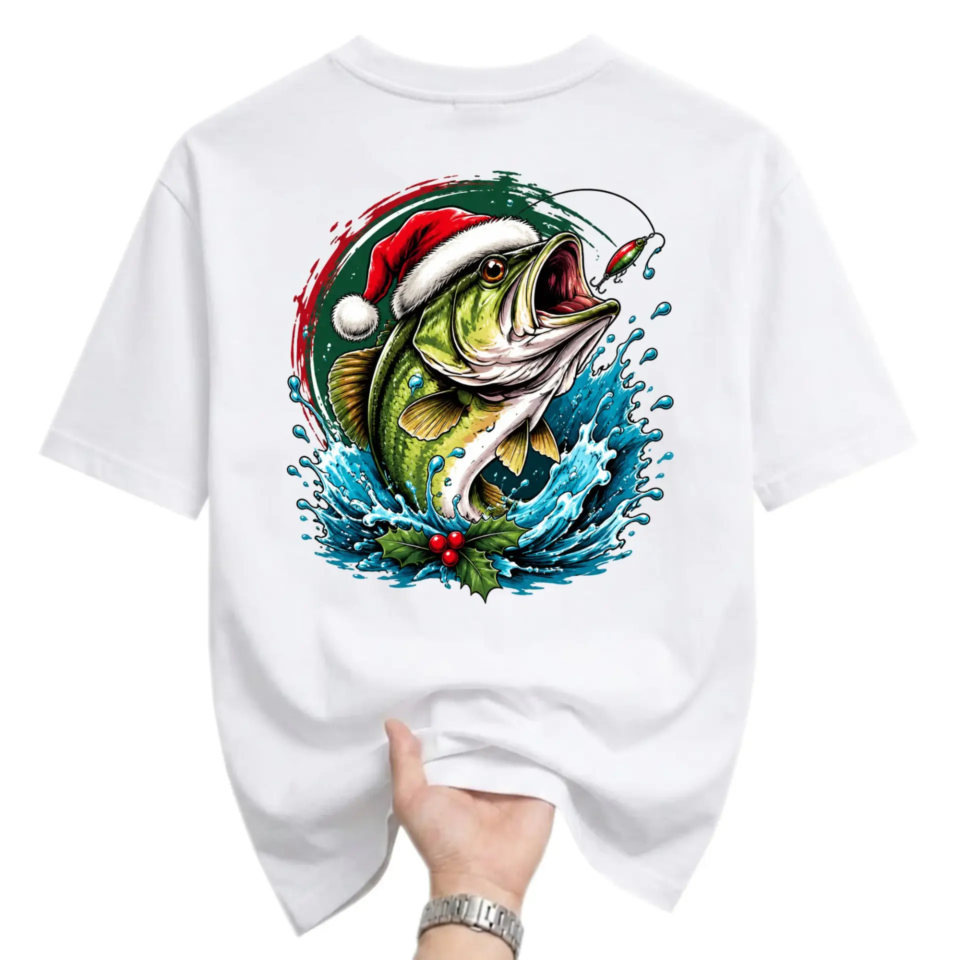 Graphic Tee Christmas Fishing Shirt Festive Holiday Apparel for Men and