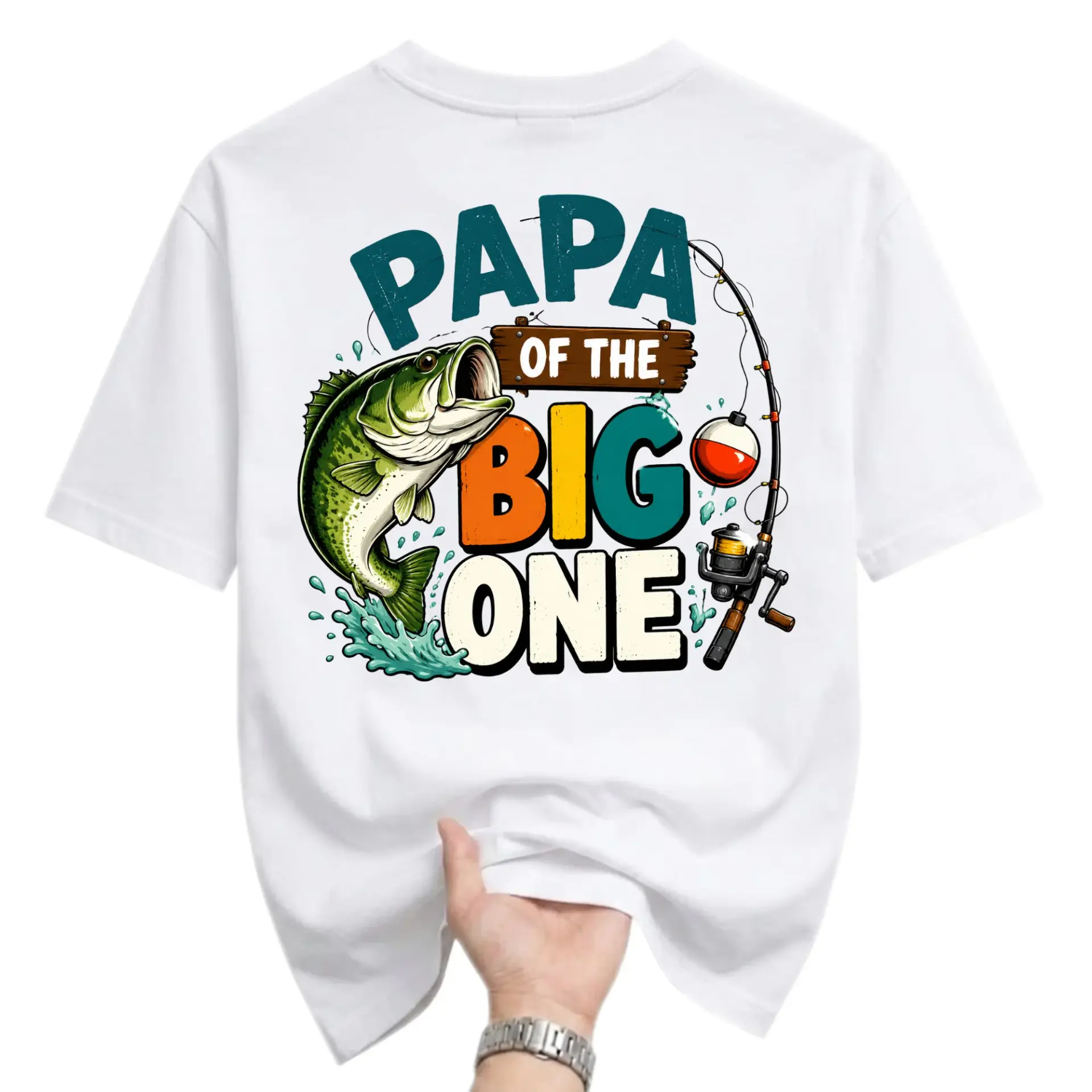 T-shirt Papa of the Big One Graphic Fishing Tee Unisex Casual Crew Neck Short Sleeve Cotton Blend Summer Top Apparel