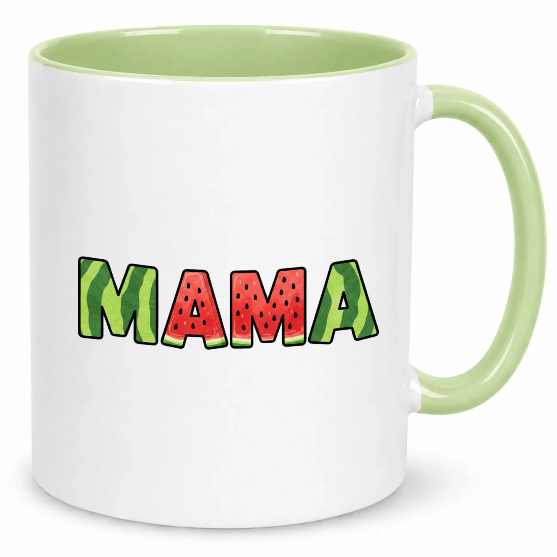 Coffee Mug for Mom with Watermelon Mama Design Two-Tone Ceramic Beverage Cup 11 Oz or 15 Oz Drinkware Gift