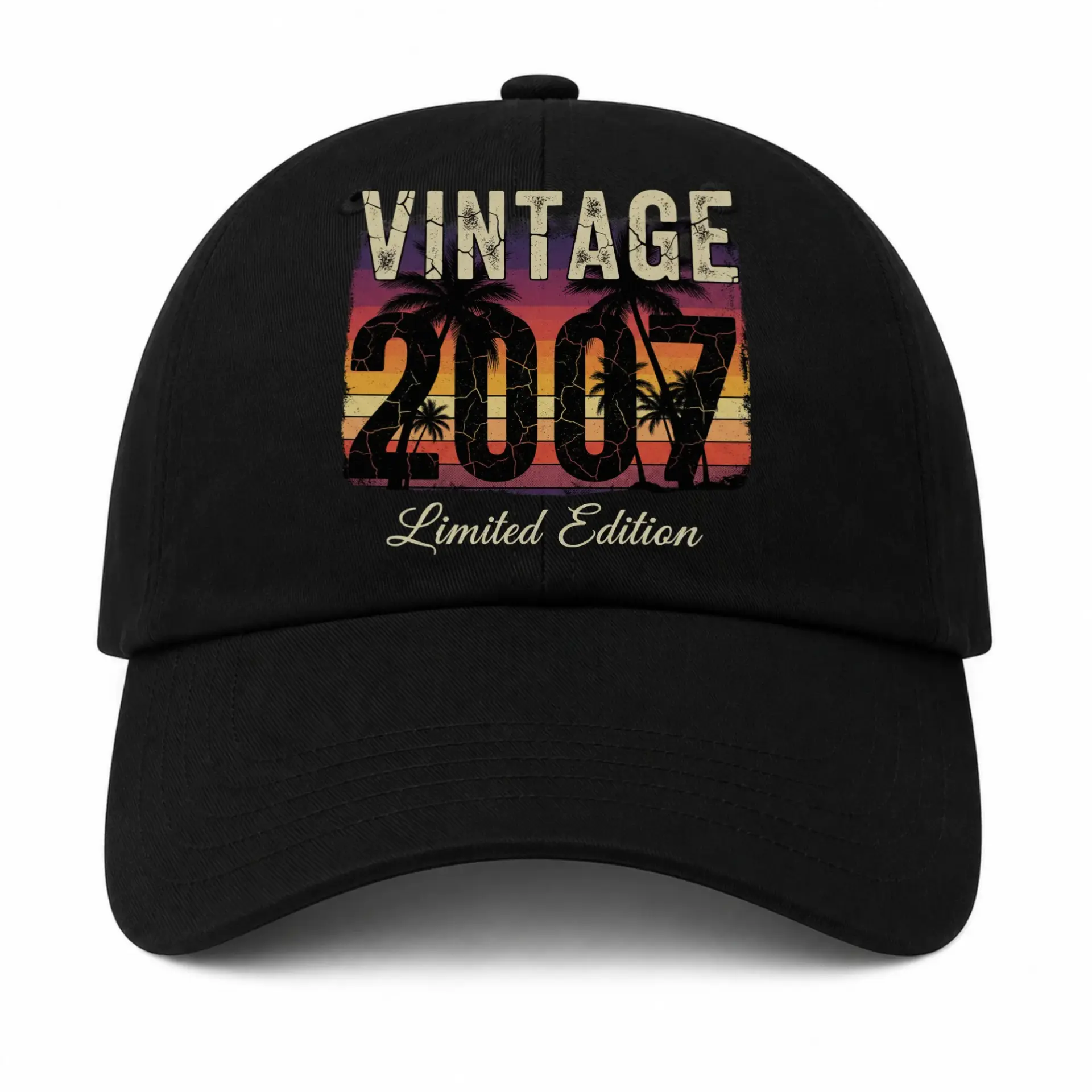 Vinyl Sticker Pack Vintage 2007 Limited Edition Retro Sunset Palm Tree Graphic Decals for Laptops and Water Bottles