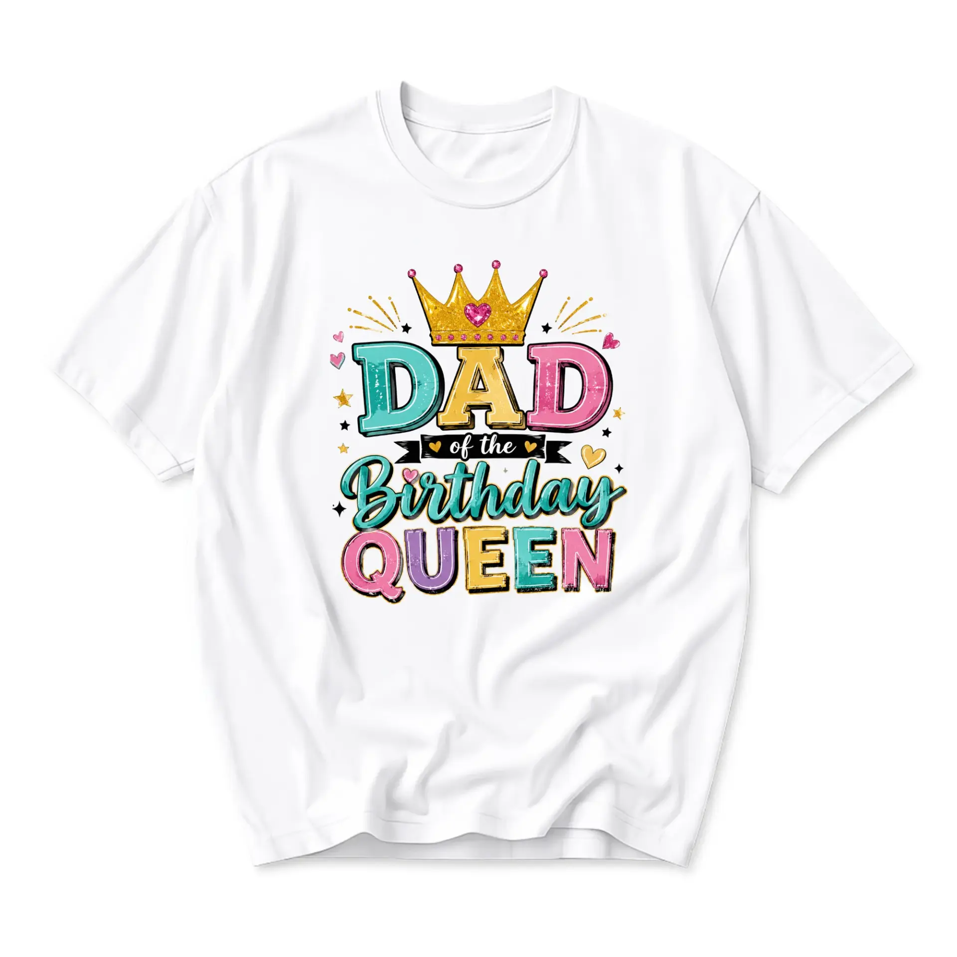 Funny Shirt Dad of the Birthday Queen Graphic Printed Unisex Crew Neck Casual Everyday Wear Tee for Family Party