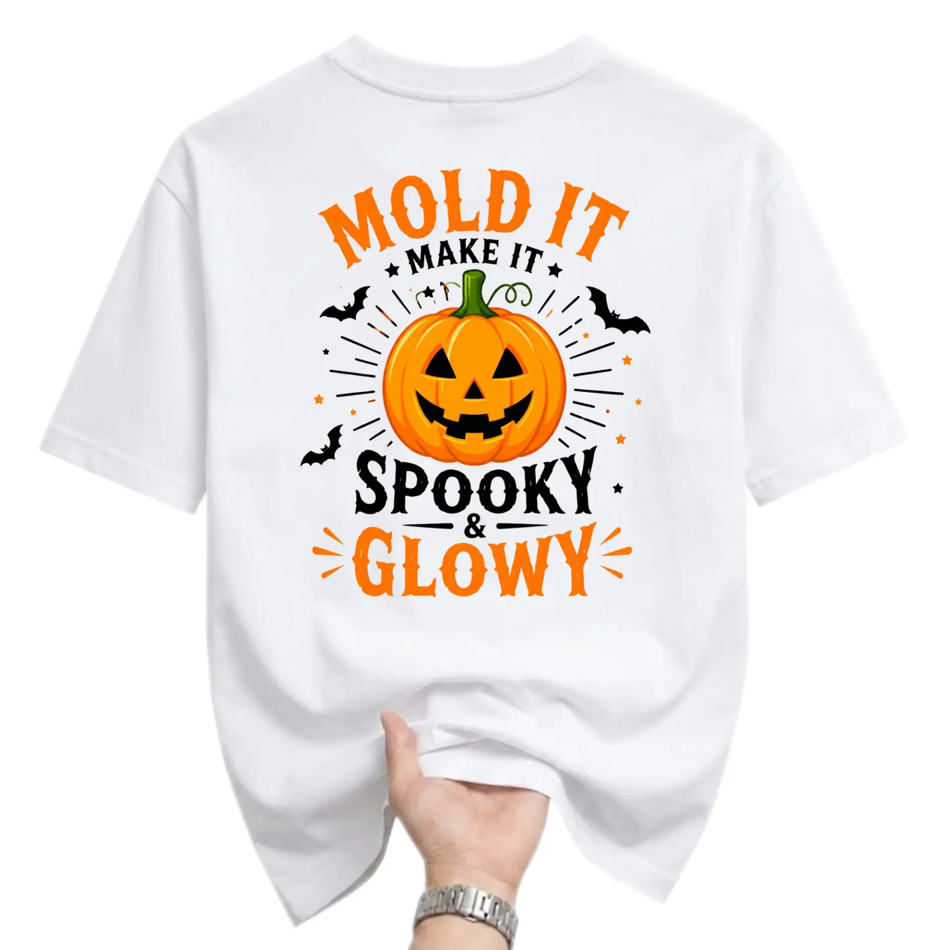 Graphic Tee Mold It Make It Spooky and Glowy Pumpkin Halloween Unisex Crew Neck Casual Cotton Blend Short Sleeve Shirt