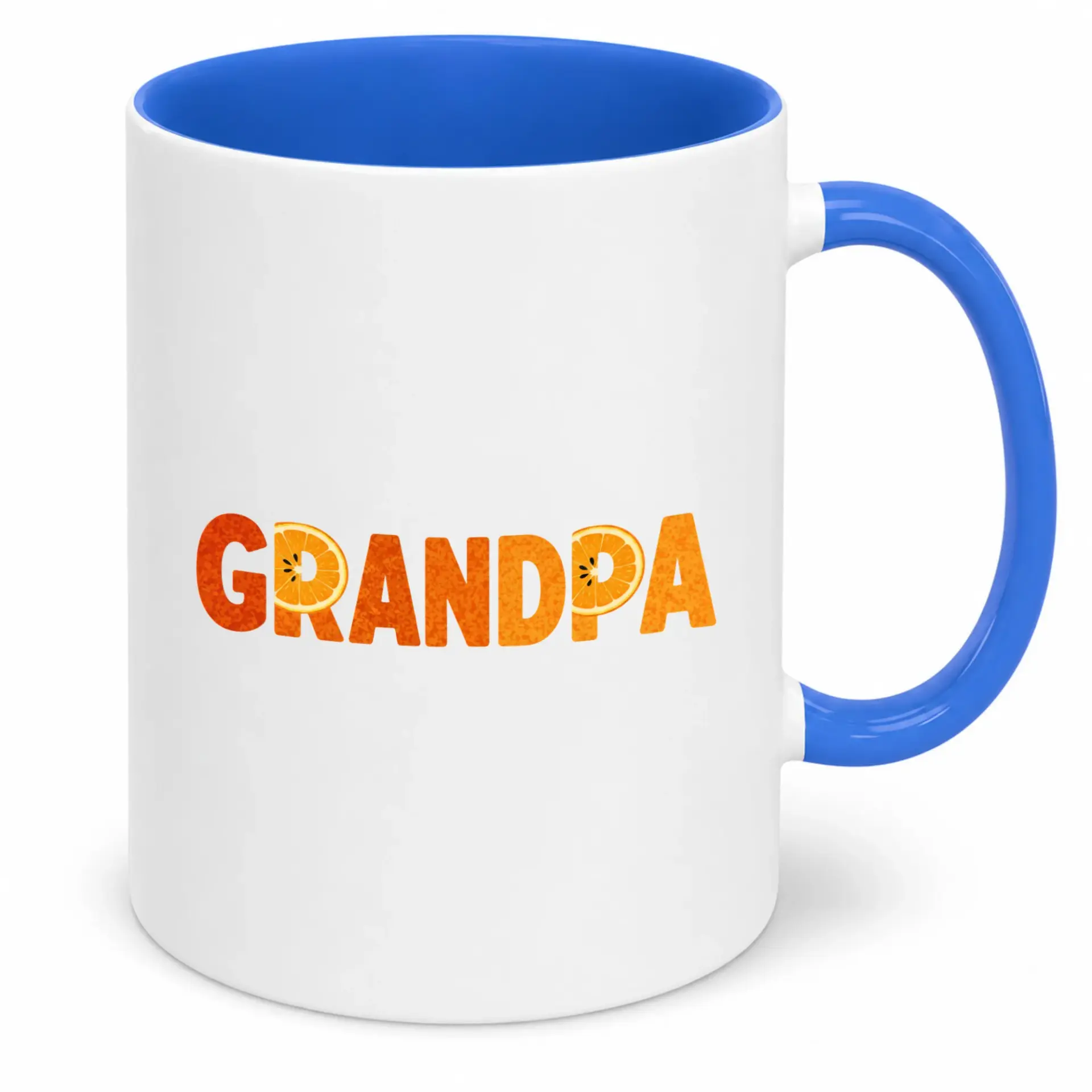 Grandpa Orange Slice Ceramic Coffee Mug with Blue Handle and Interior Unique Family Drinkware Gift for Grandfathers