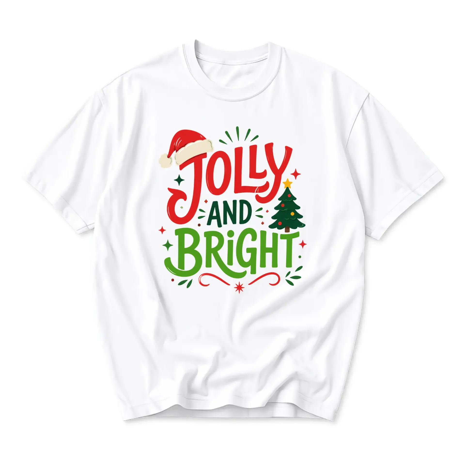 Graphic Tee Jolly and Bright Christmas Holiday T-Shirt Unisex Crew Neck Casual Everyday Wear Soft Cotton Shirt