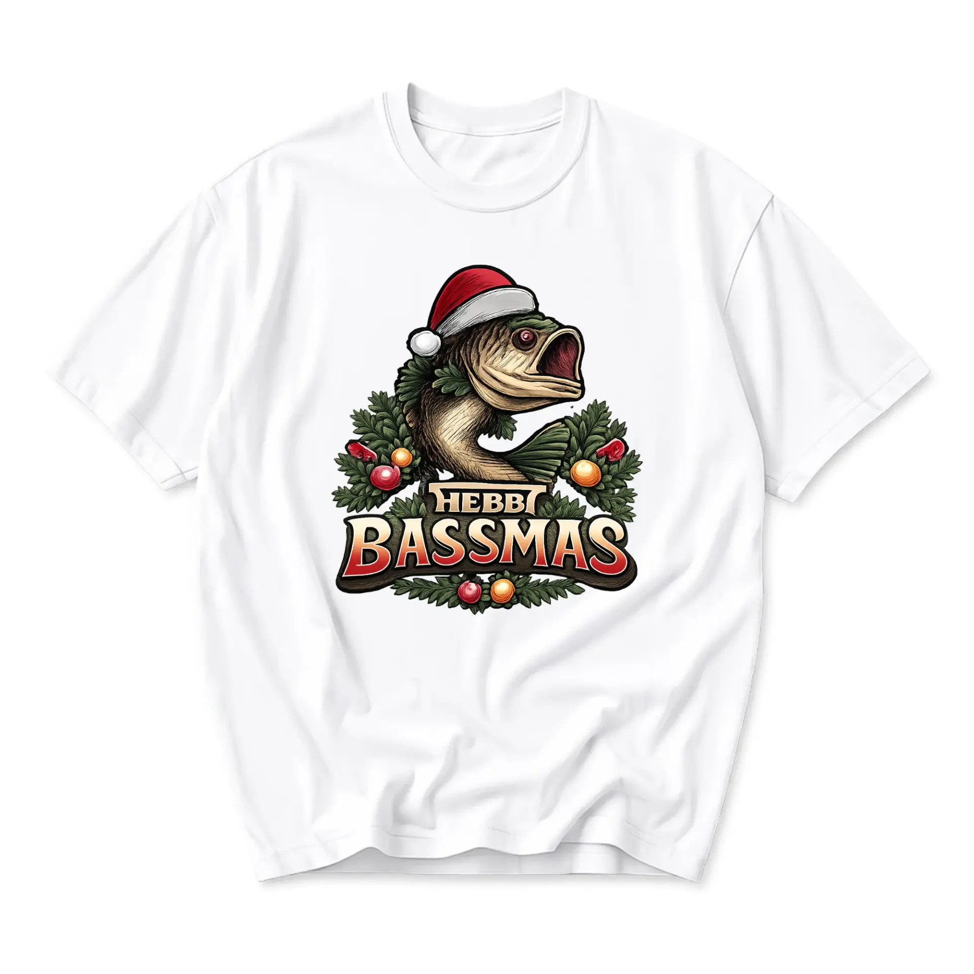 Funny Shirt Christmas Graphic Tee Holiday Fishing Lover Unisex Crew Neck