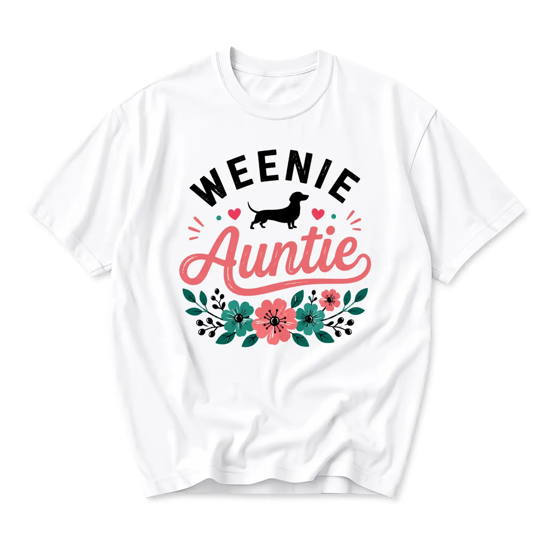 Funny Shirt Weenie Auntie Graphic Tee Dachshund Lover Gift Cute Floral Dog Design Unisex Cotton Casual Crew Neck Top