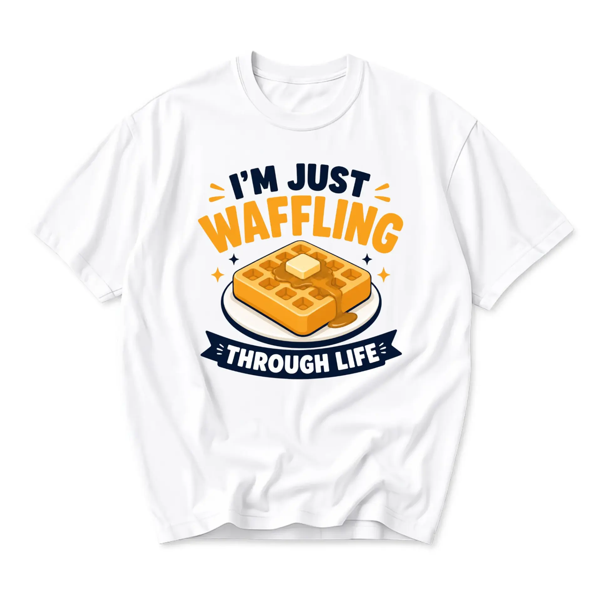 Funny Shirt I'm Just Waffling Through Life Graphic Tee Unisex Casual Cotton Crew Neck Short Sleeve Print Top