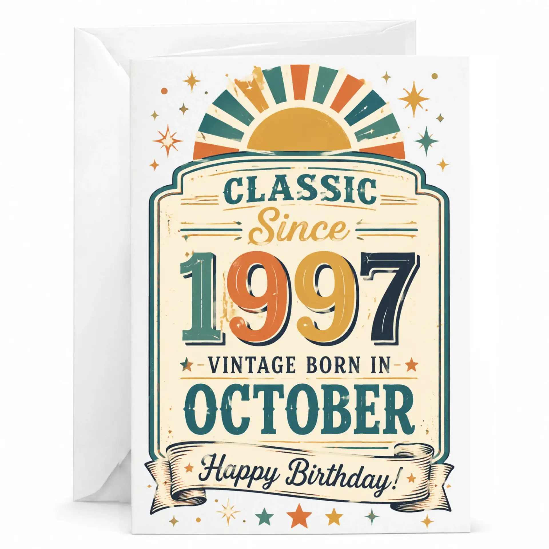Birthday Card Classic Since 1997 October Vintage Design Greeting Card for Milestone Celebration and Anniversary Events