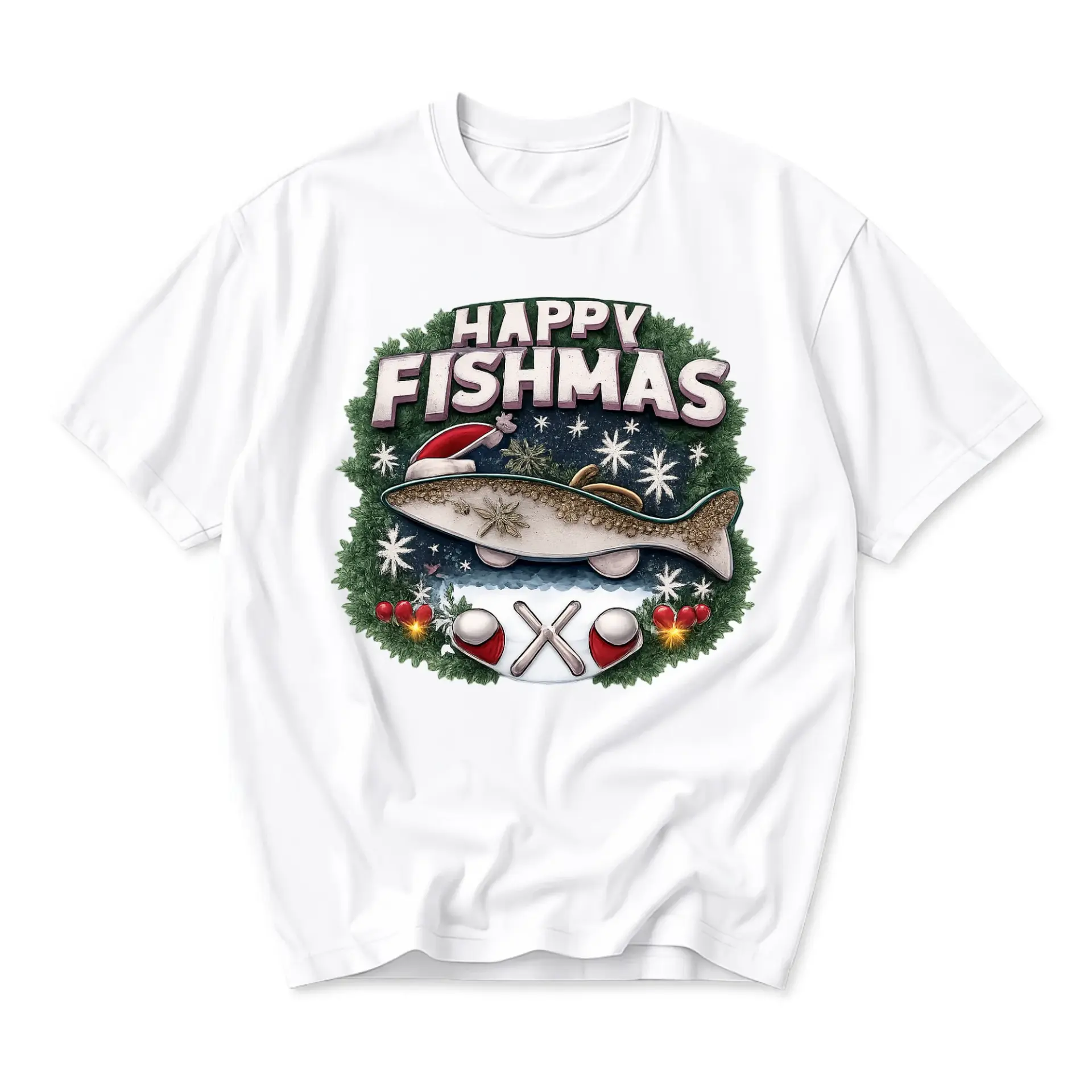 Funny Shirt Happy Fishmas Christmas Holiday Graphic Tee Unisex Crew Neck
