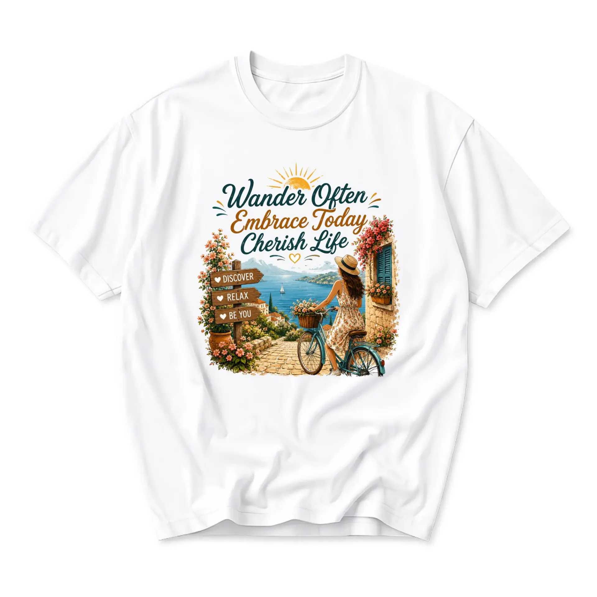 Graphic Tee Wander Often Embrace Today Cherish Life Nature Travel Theme Unisex Crew Neck Short Sleeve Shirt