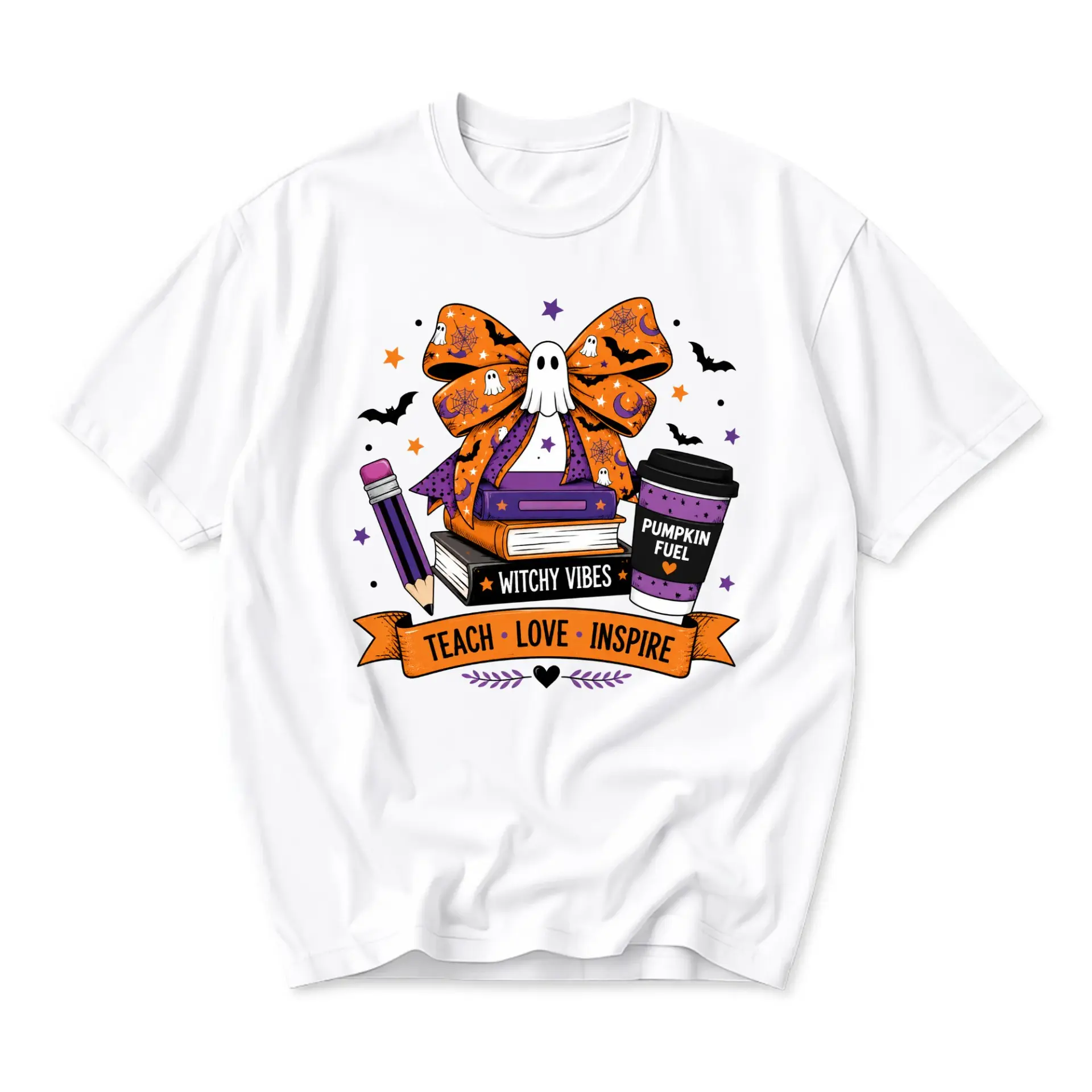 Graphic Tee Unisex Halloween School Theme T-Shirt Featuring Spooky Seasonal Elements and Inspirational Education Quote