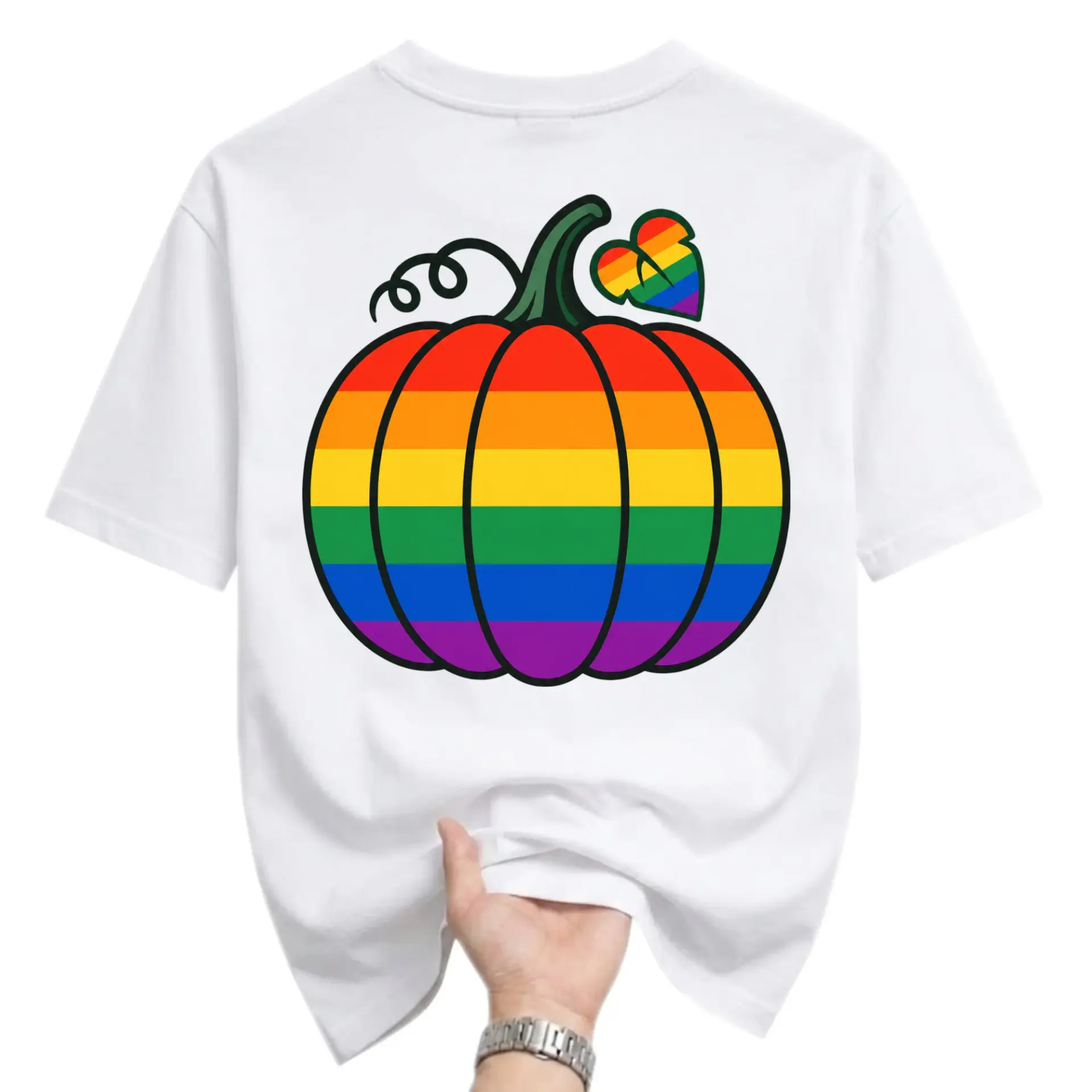 Graphic Tee Rainbow Pumpkin Shirt Autumn Fall Unisex Crew Neck Short Sleeve Cotton Blend Casual Everyday Apparel