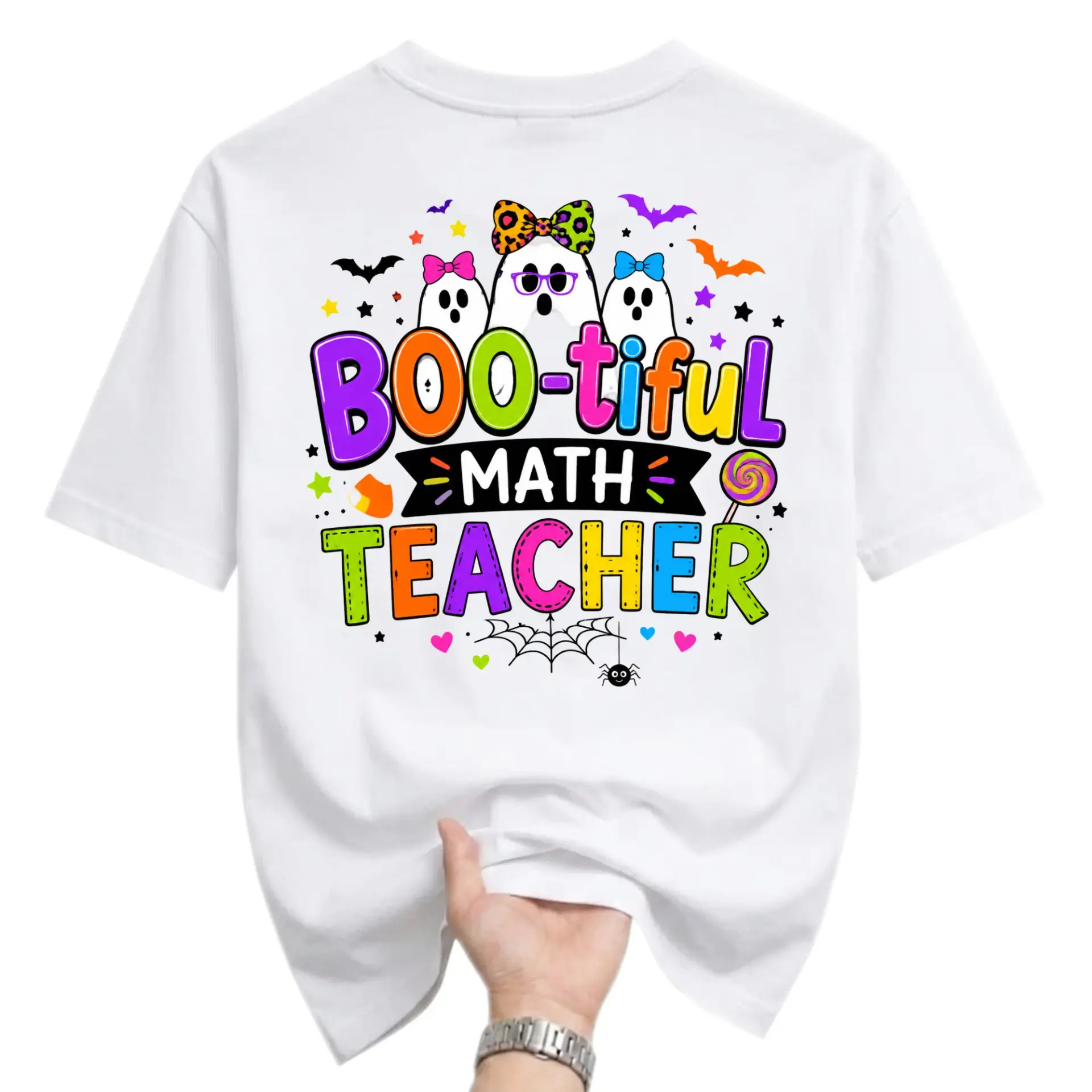 Funny Shirt Boo-Tiful Math Teacher Halloween Graphic Tee Casual Unisex Crew Neck Short Sleeve Top for Educators