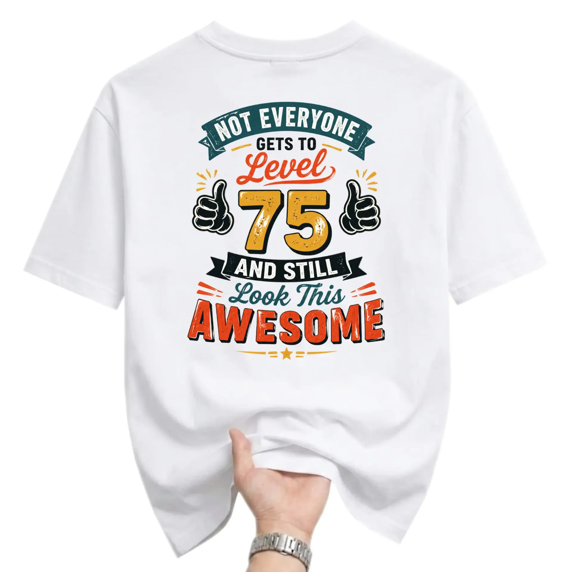 Funny Shirt for 75th Birthday 75 Graphic Tee Casual Unisex Crew Neck Top Men and Women White