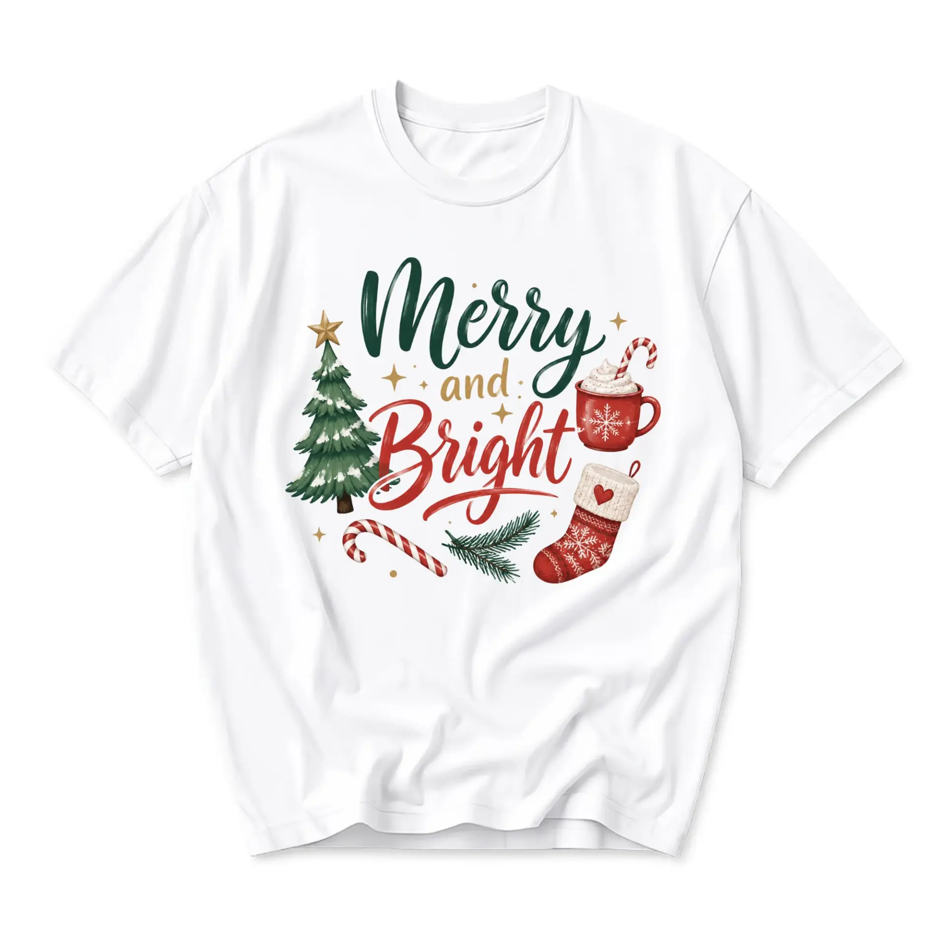 Graphic Tee Merry and Bright Holiday Season Shirt Festive Printed Unisex