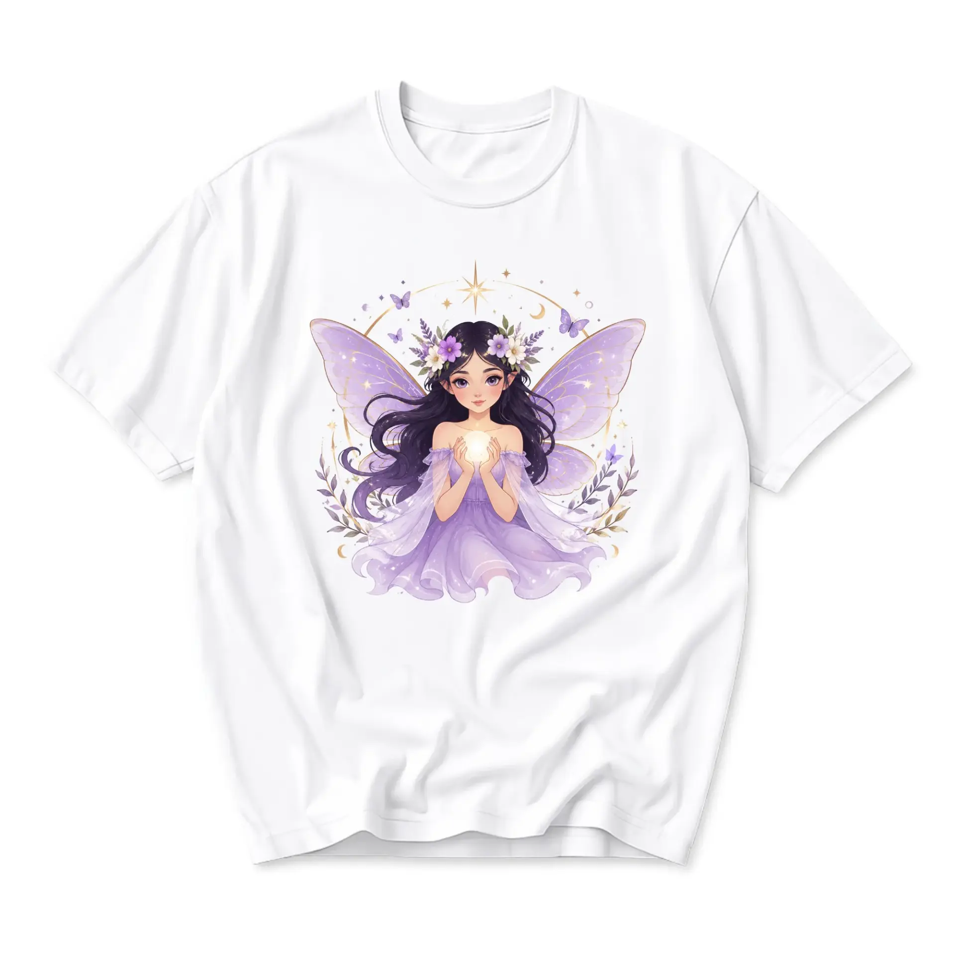 Graphic Tee Fairy Aesthetic Illustration Unisex Cotton Shirt Casual Fantasy Art Print Top for Everyday Style