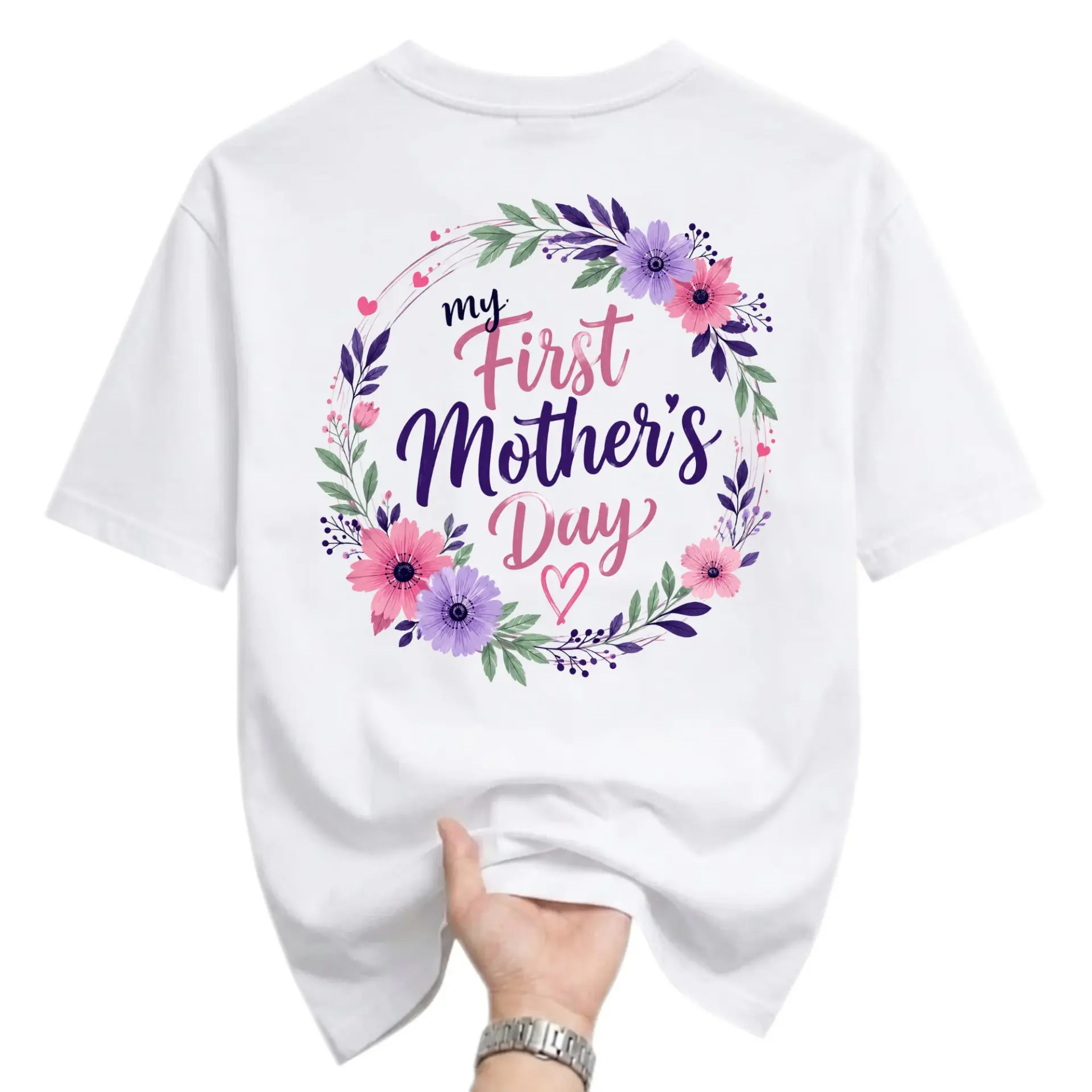 Graphic Tee My First Mother's Day Floral Wreath Print Unisex Casual Short Sleeve Crew Neck Cotton Blend Soft T-Shirt