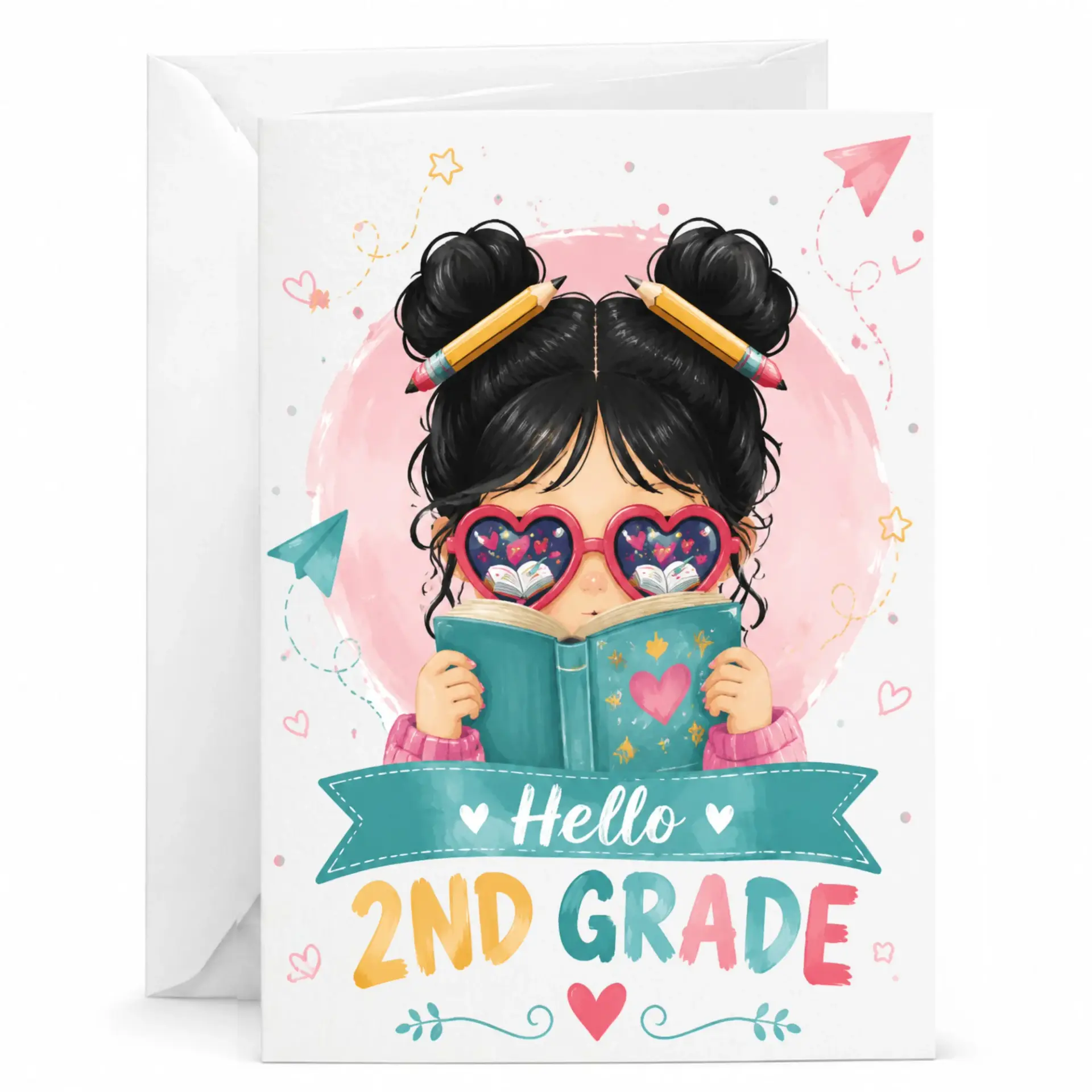 Greeting Card Hello 2nd Featuring Cute Character Illustration for Academic Milestone Stationery