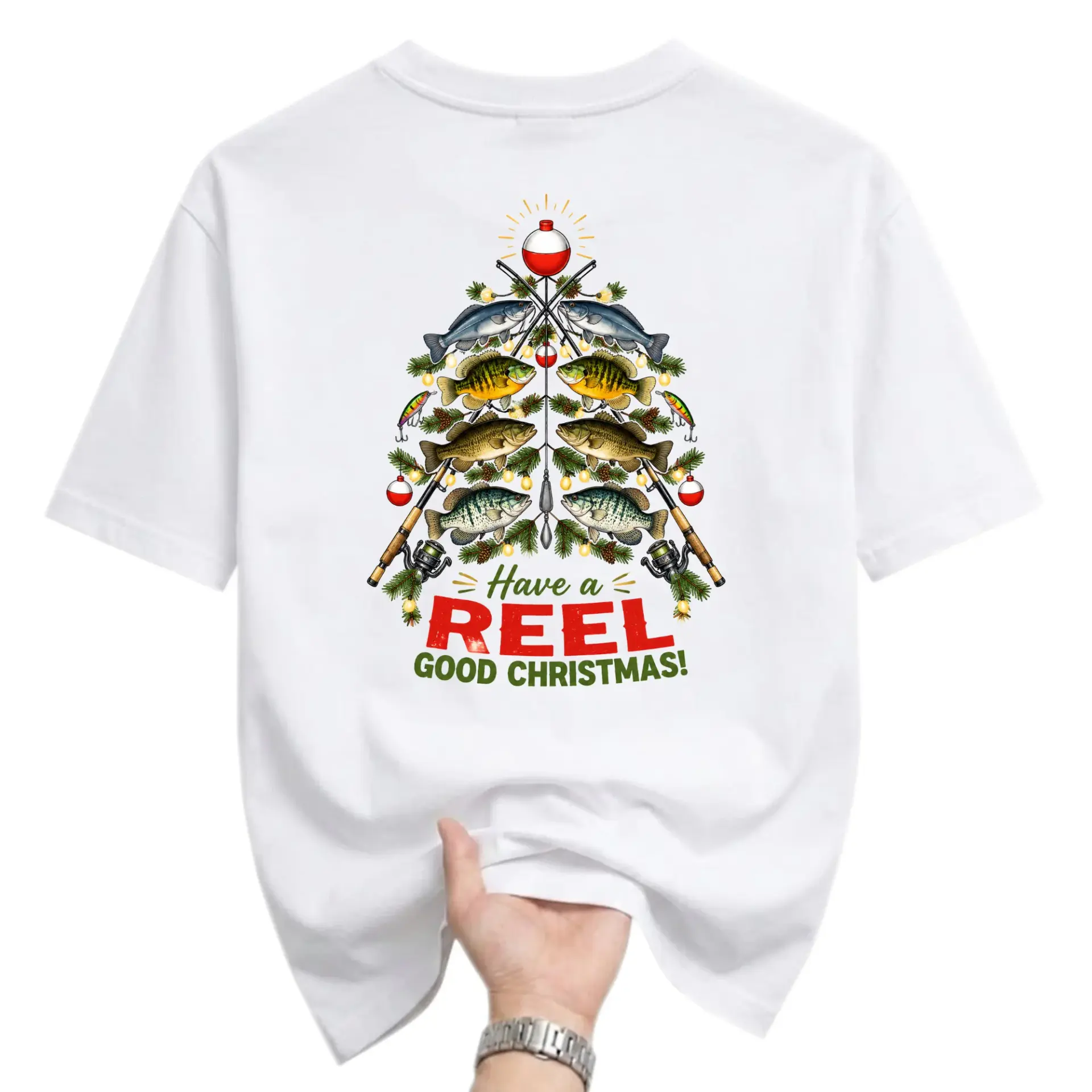 Funny Shirt Have a Reel Good Christmas Unisex Graphic Printed T-Shirt for Fishing Enthusiasts Holiday Casual Apparel
