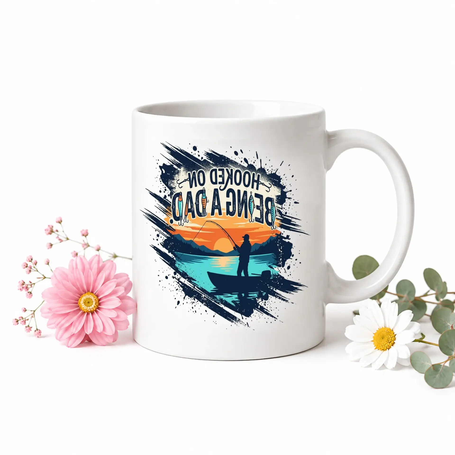 Fishing Theme Coffee Mug on Being a Dad Beverage Cup Two Ceramic Drinkware for Morning
