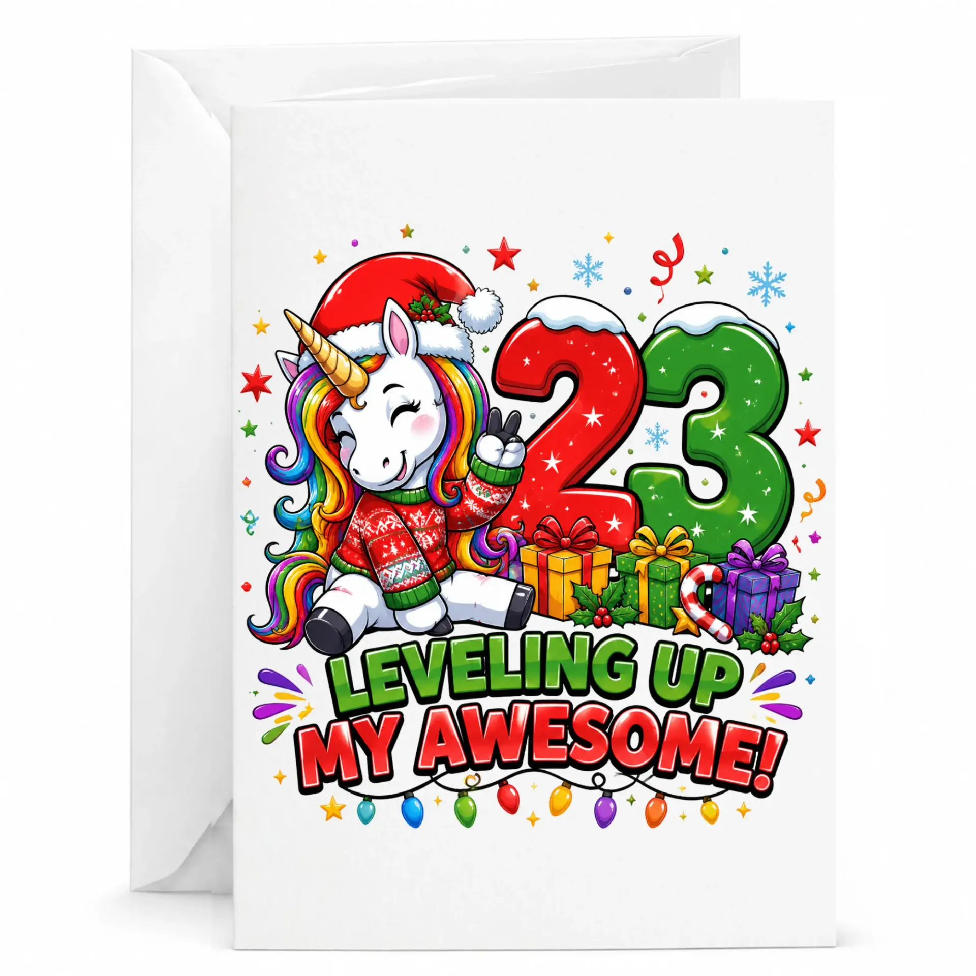 Funny Birthday Card Leveling up My Awesome 23 Year Old Unicorn Themed Holiday Celebration Greeting Card for Milestone