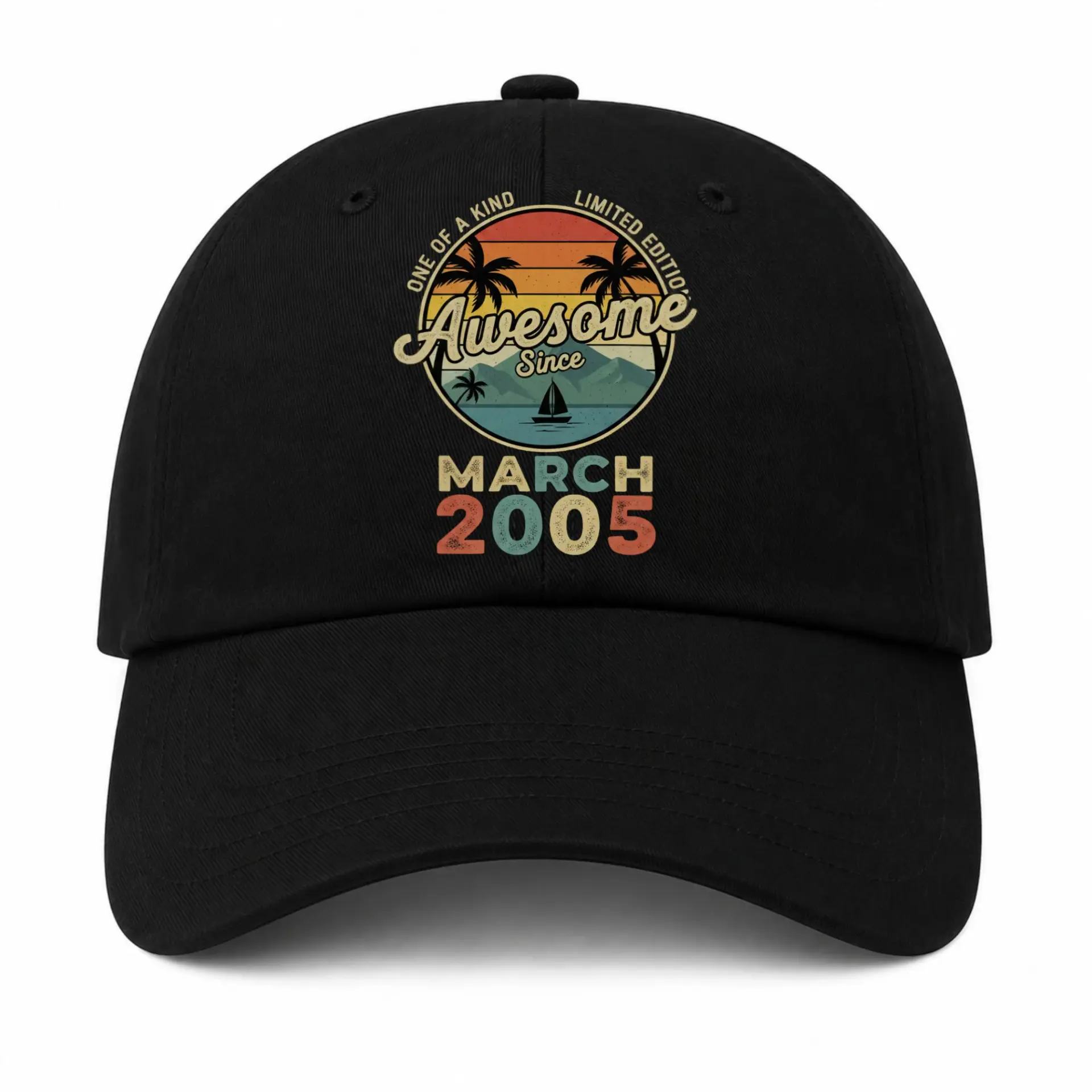 Baseball Cap Awesome Since March 2005 Retro Tropical Sunset Graphic Hat