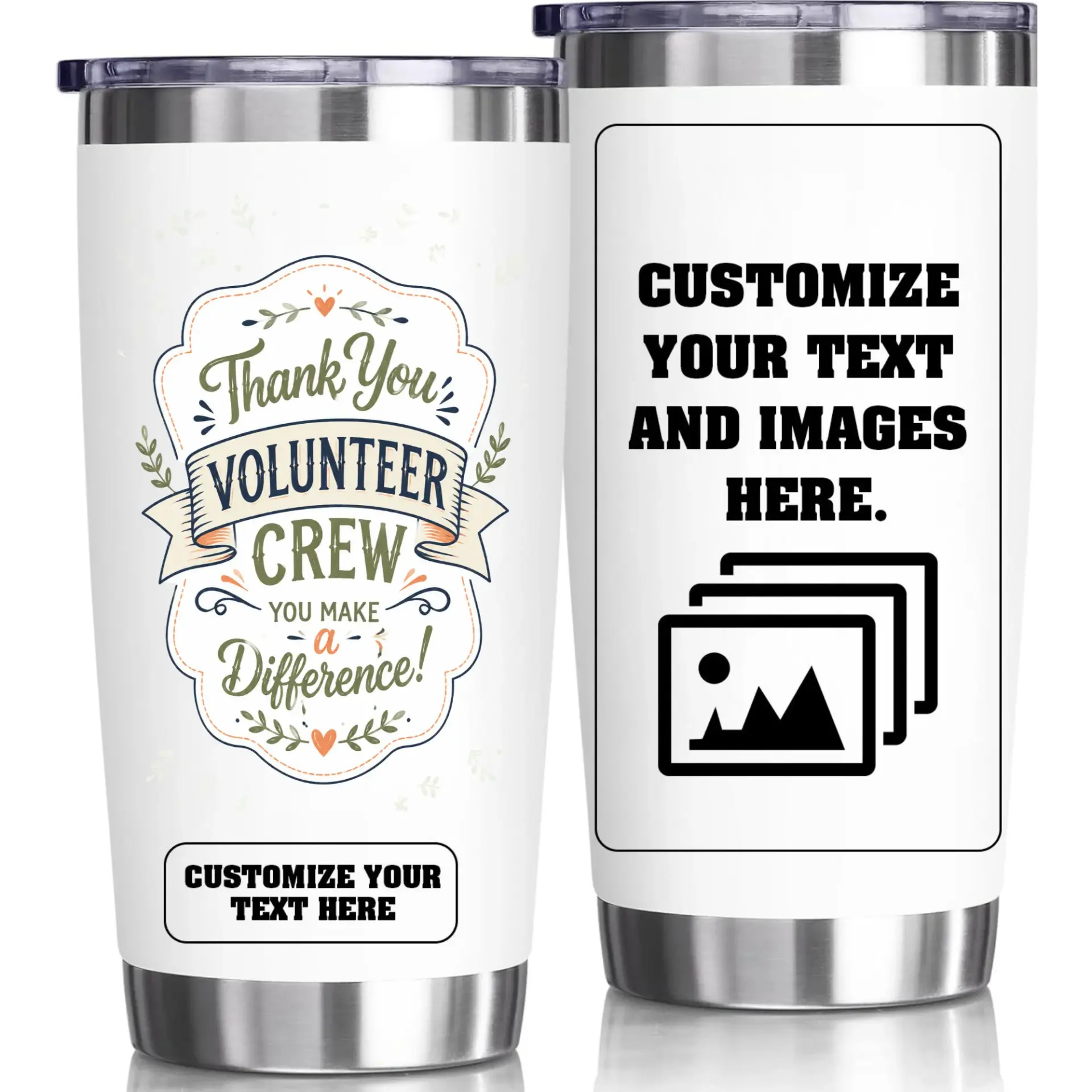 Stainless Steel Tumbler for Volunteer Appreciation Gift 20oz Insulated Travel Cup with Personalized Design Space