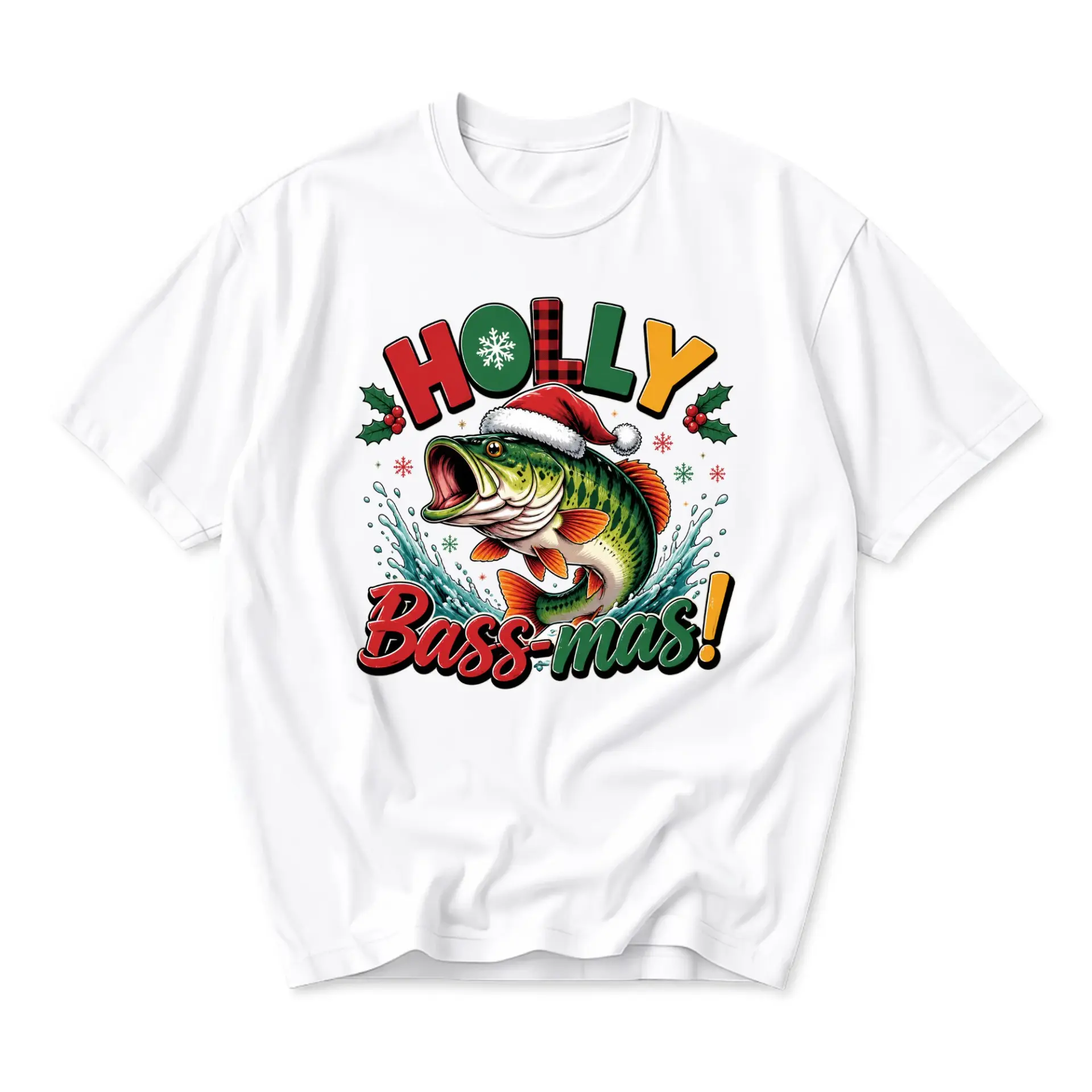 Funny Shirt Holly Mas Graphic Tee Christmas Fishing Lover Unisex Crew Neck